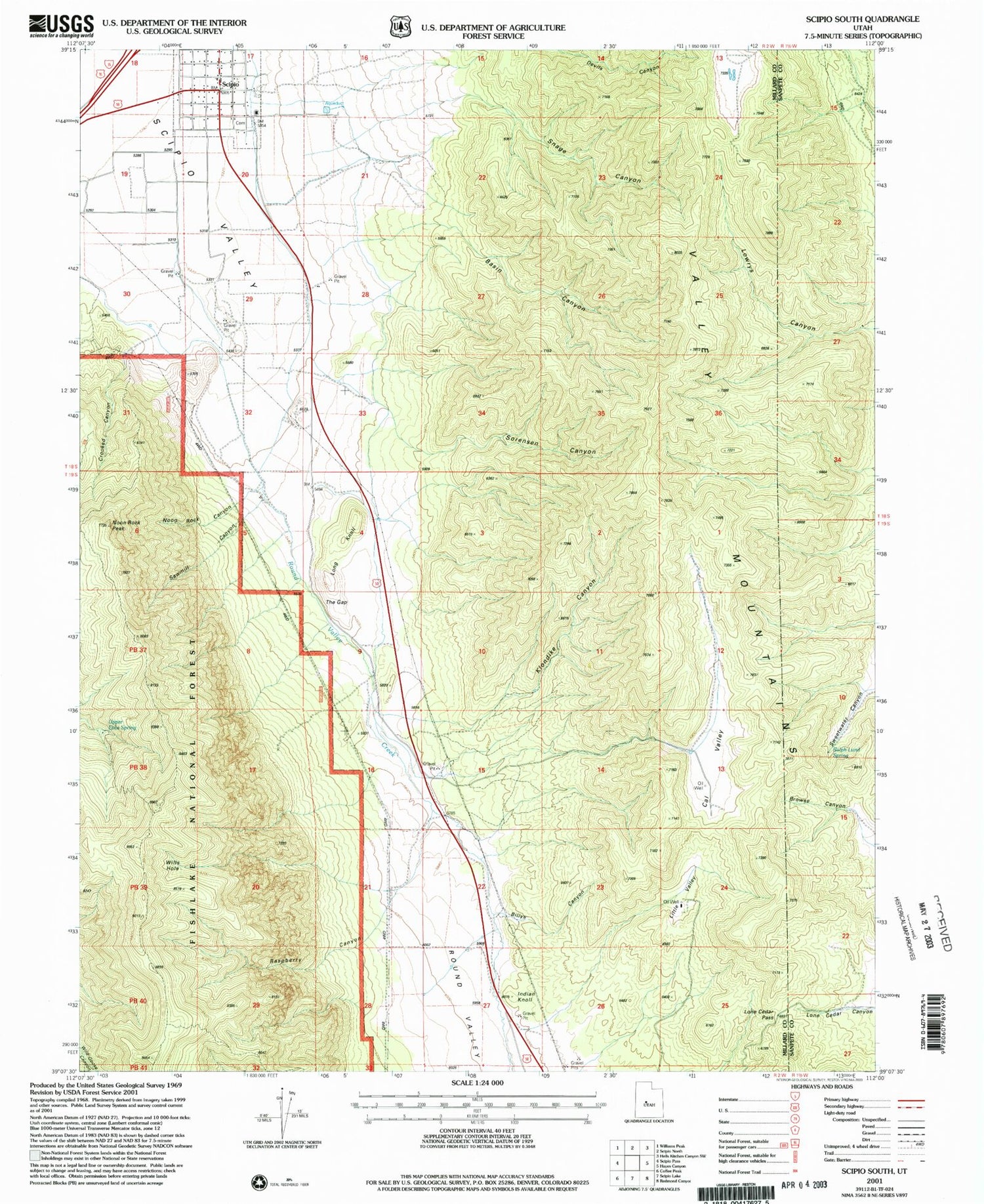 Classic USGS Scipio South Utah 7.5'x7.5' Topo Map Image