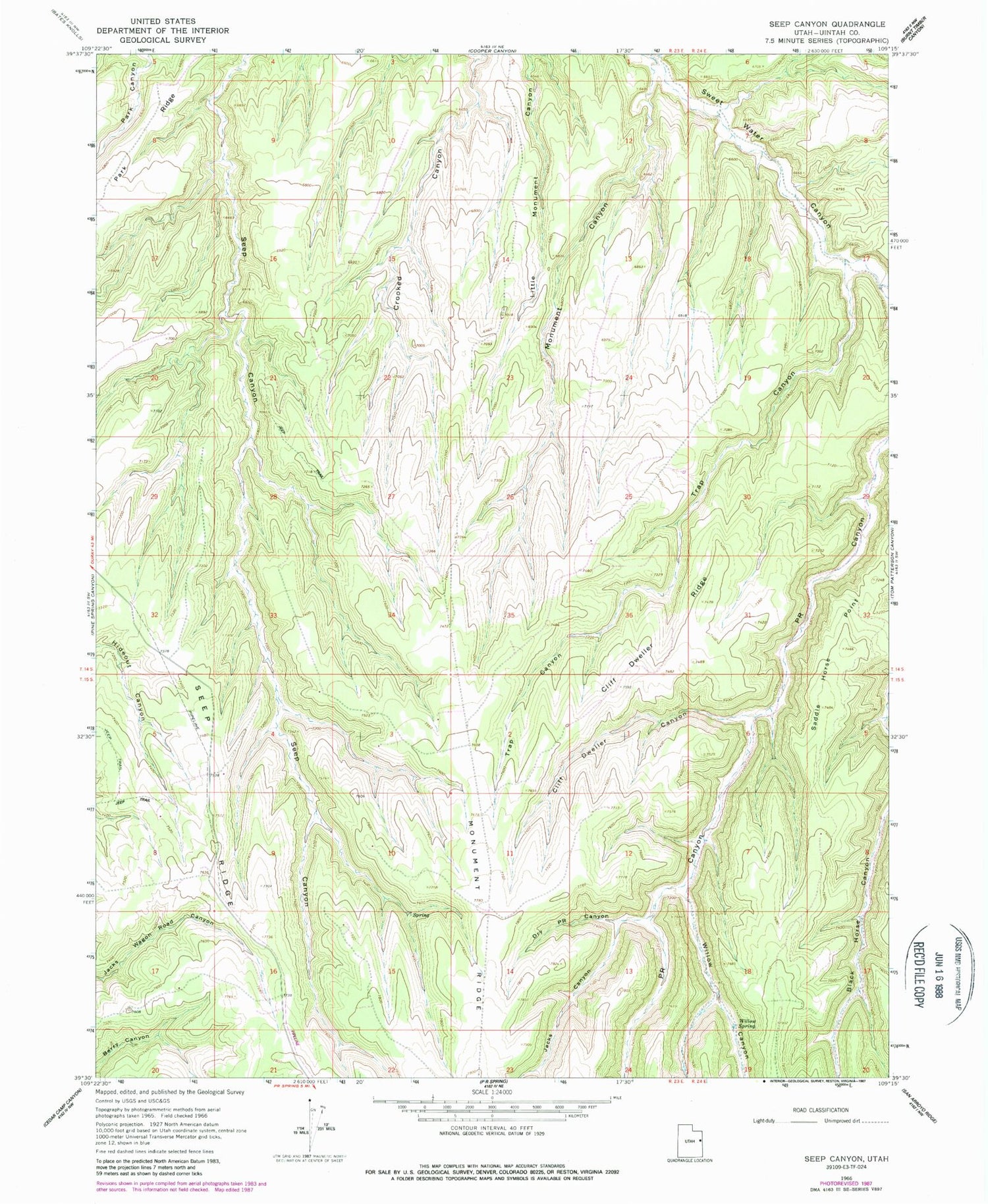 Classic USGS Seep Canyon Utah 7.5'x7.5' Topo Map Image