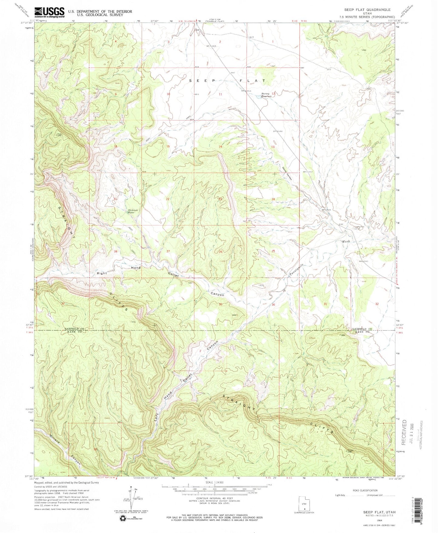Classic USGS Seep Flat Utah 7.5'x7.5' Topo Map Image