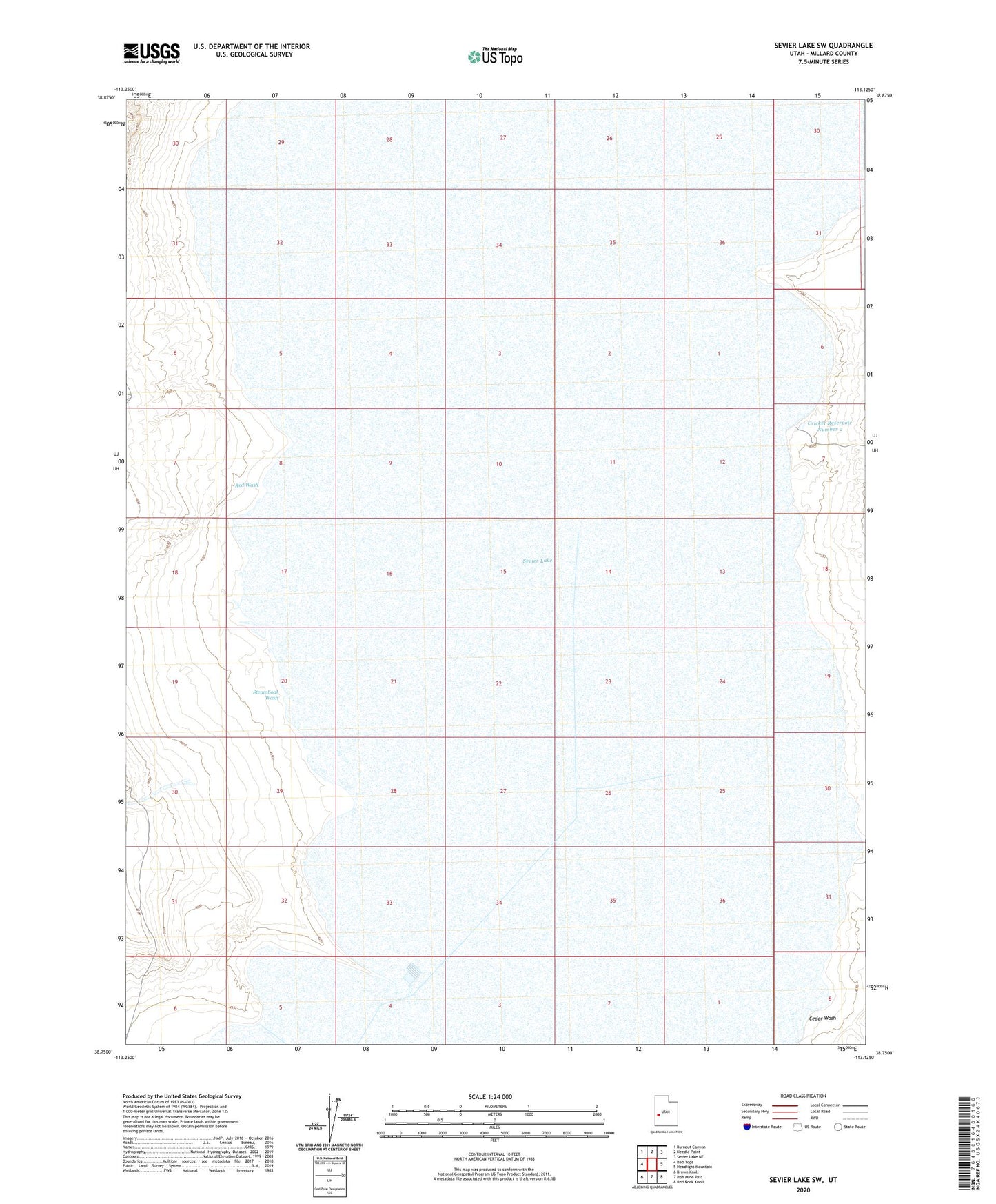 Sevier Lake SW Utah US Topo Map Image