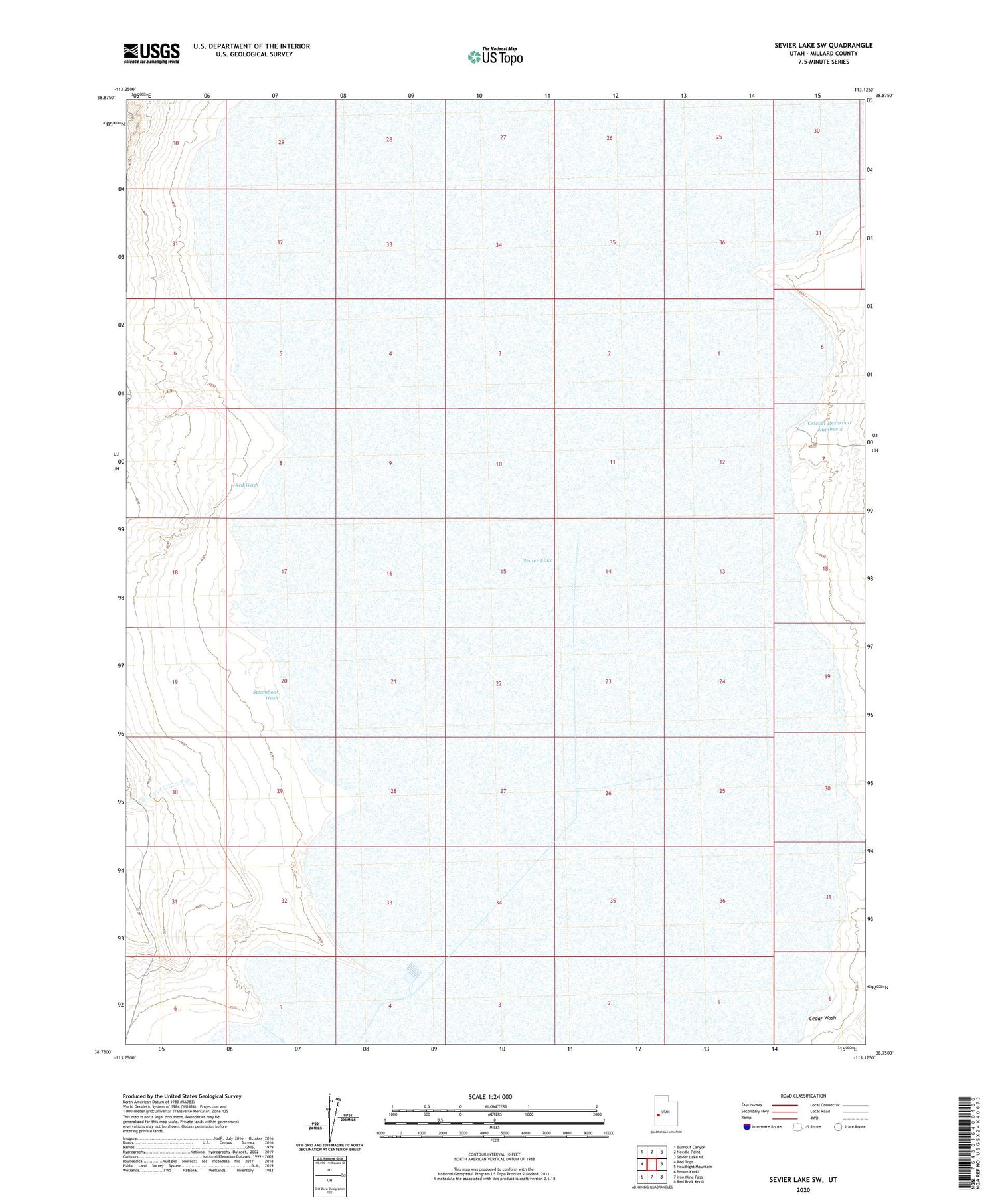 Sevier Lake SW Utah US Topo Map Image