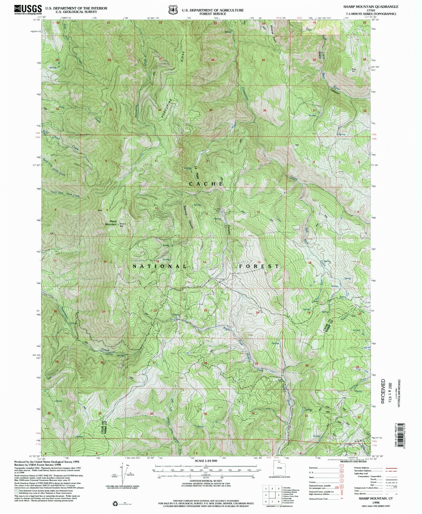 Classic USGS Sharp Mountain Utah 7.5'x7.5' Topo Map Image