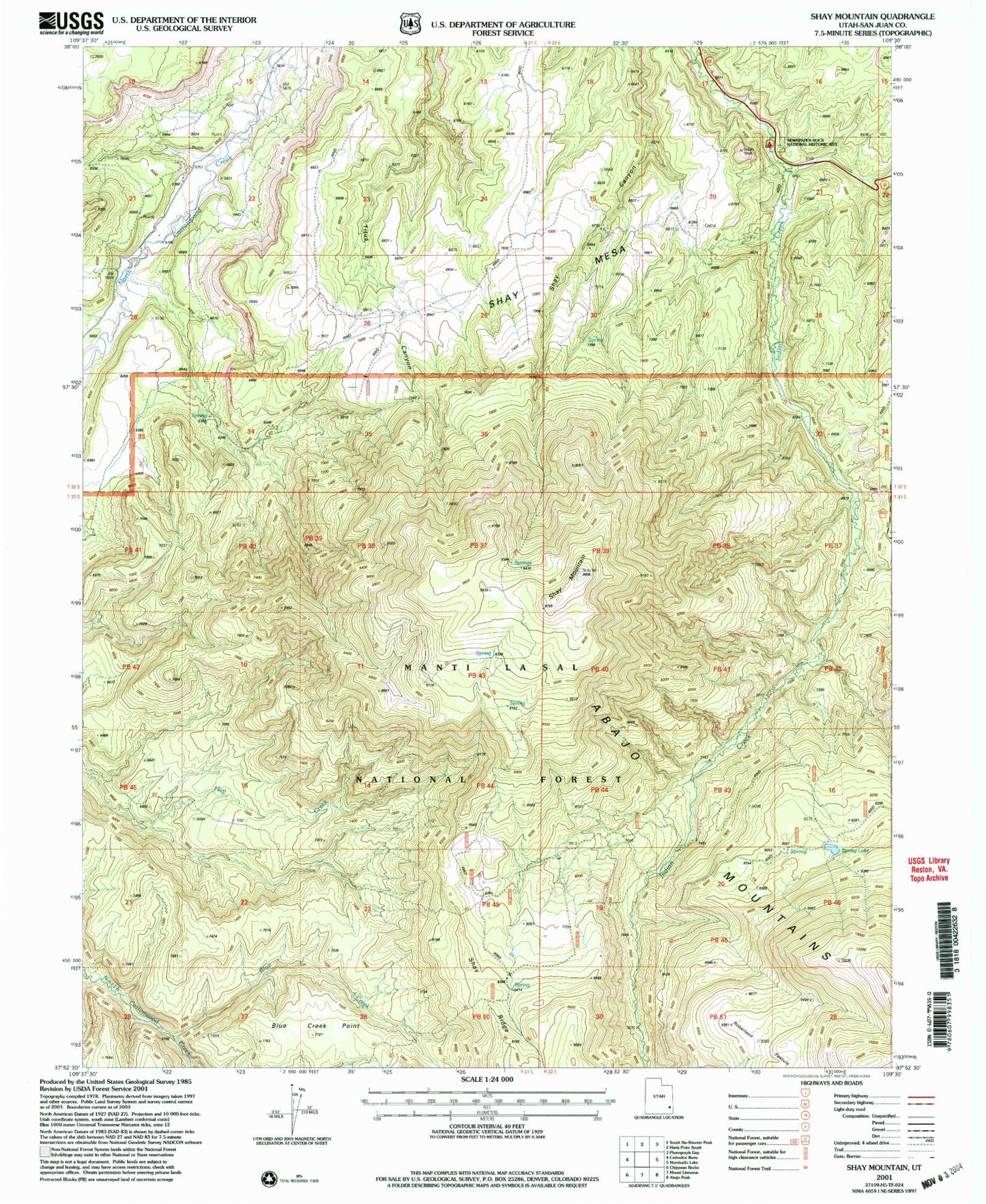 Classic USGS Shay Mountain Utah 7.5'x7.5' Topo Map Image