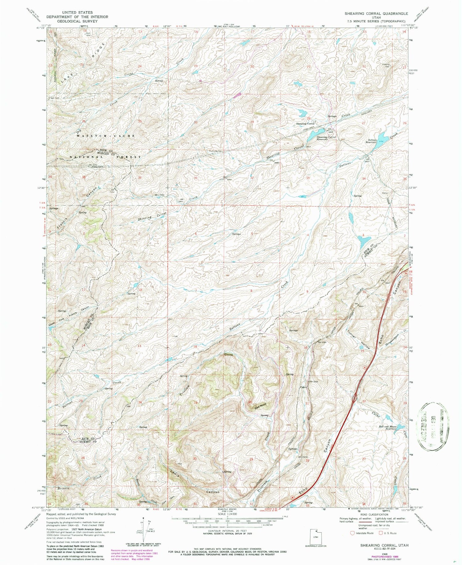 Classic USGS Shearing Corral Utah 7.5'x7.5' Topo Map Image