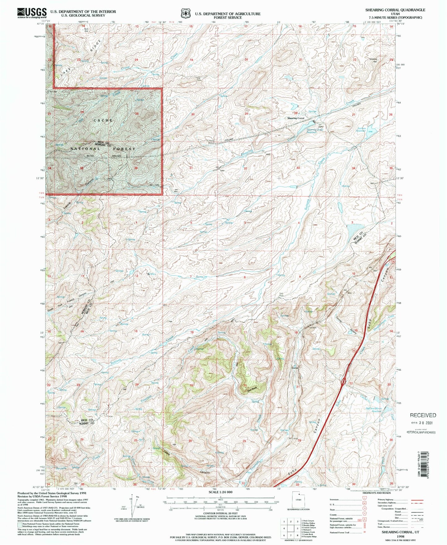 Classic USGS Shearing Corral Utah 7.5'x7.5' Topo Map Image