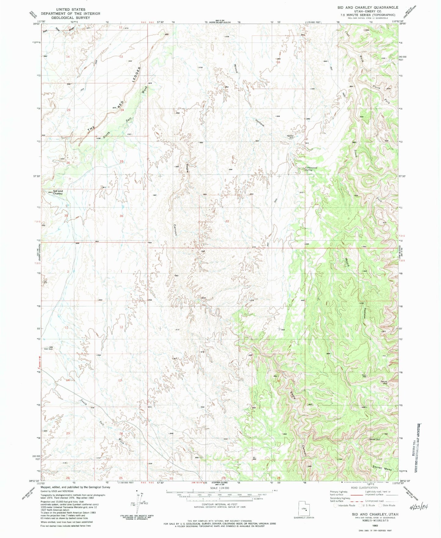 Classic USGS Sid And Charley Utah 7.5'x7.5' Topo Map Image