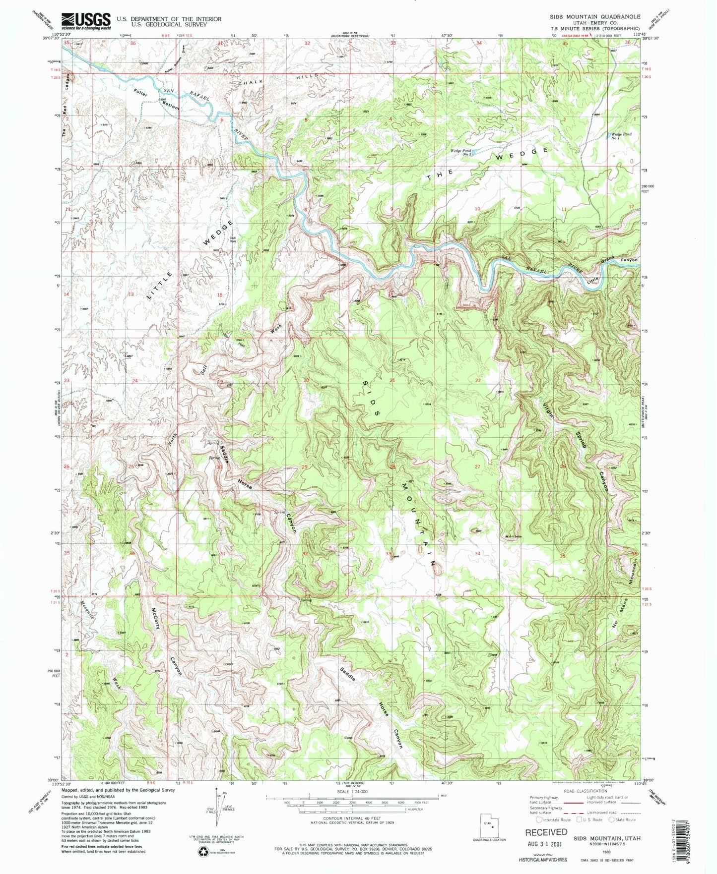 Classic USGS Sids Mountain Utah 7.5'x7.5' Topo Map Image