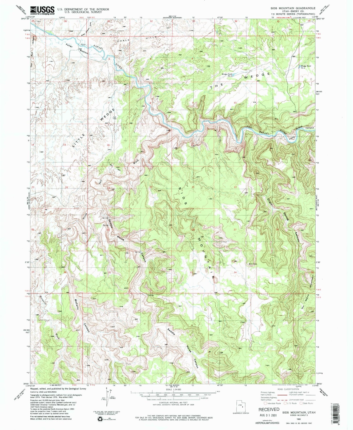 Classic USGS Sids Mountain Utah 7.5'x7.5' Topo Map Image