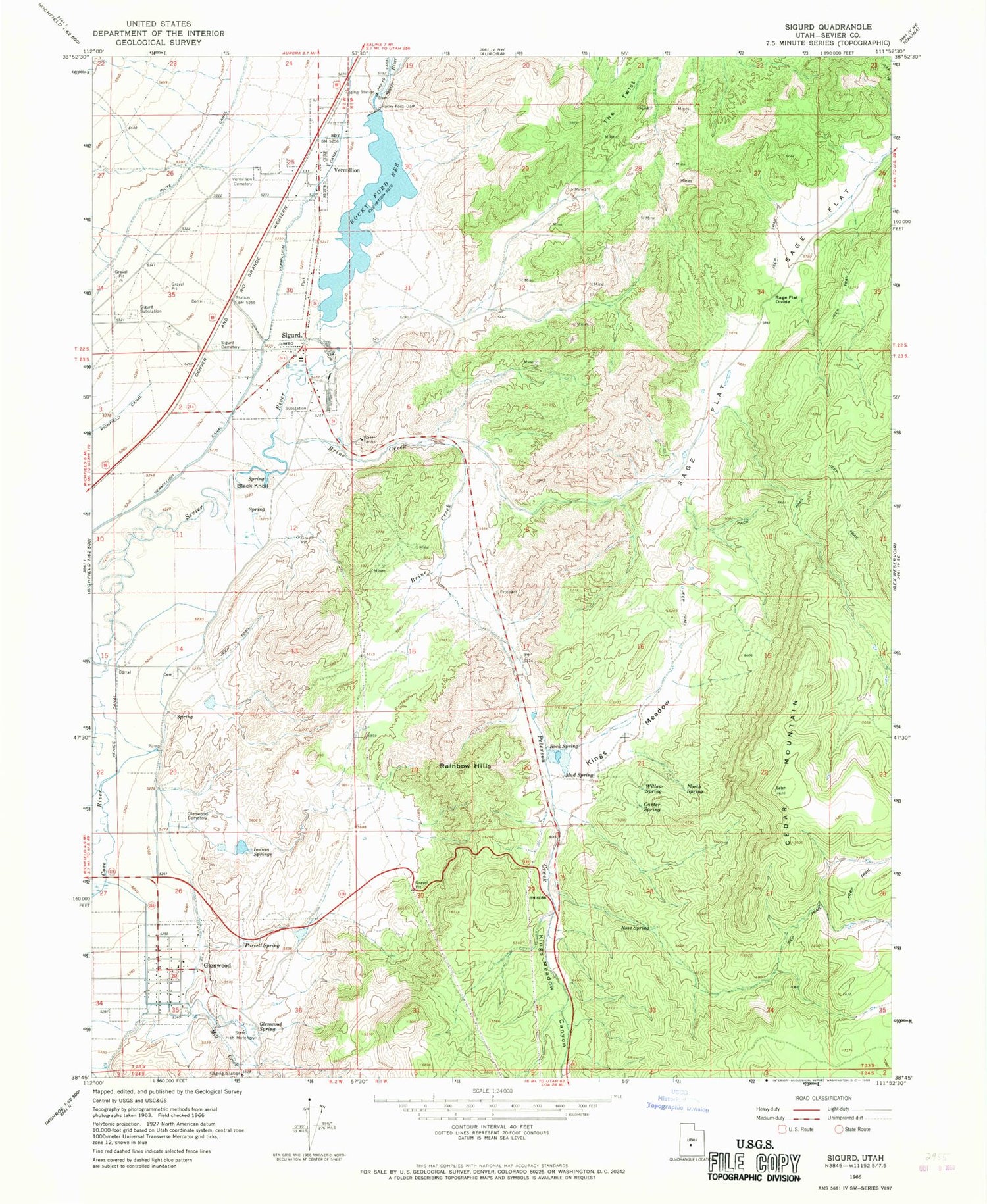Classic USGS Sigurd Utah 7.5'x7.5' Topo Map Image