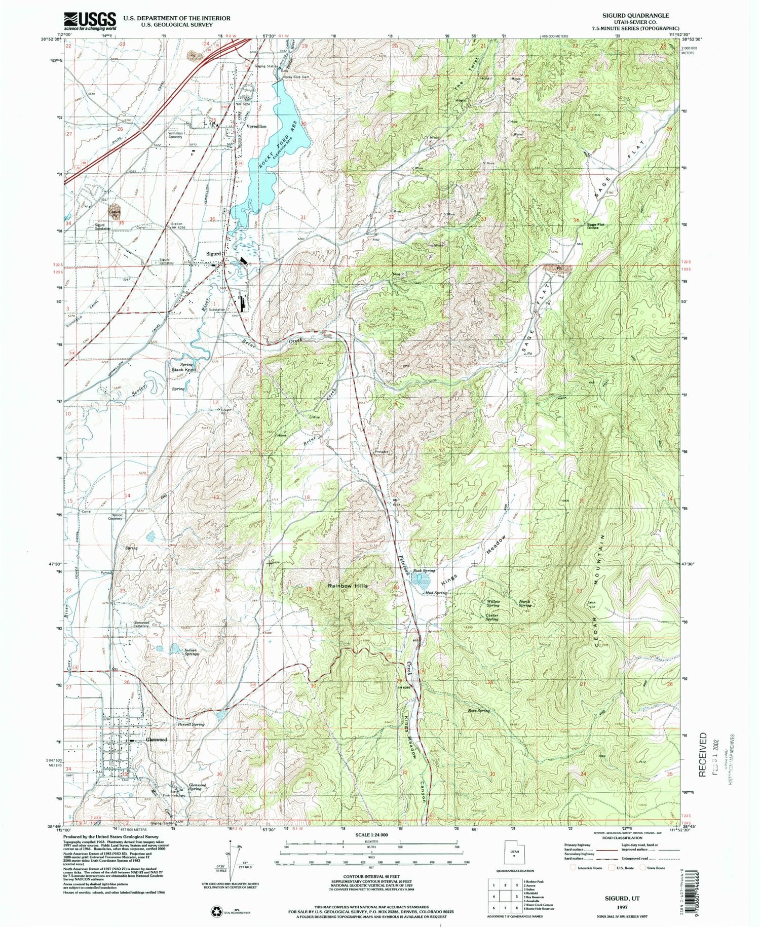 Classic USGS Sigurd Utah 7.5'x7.5' Topo Map Image