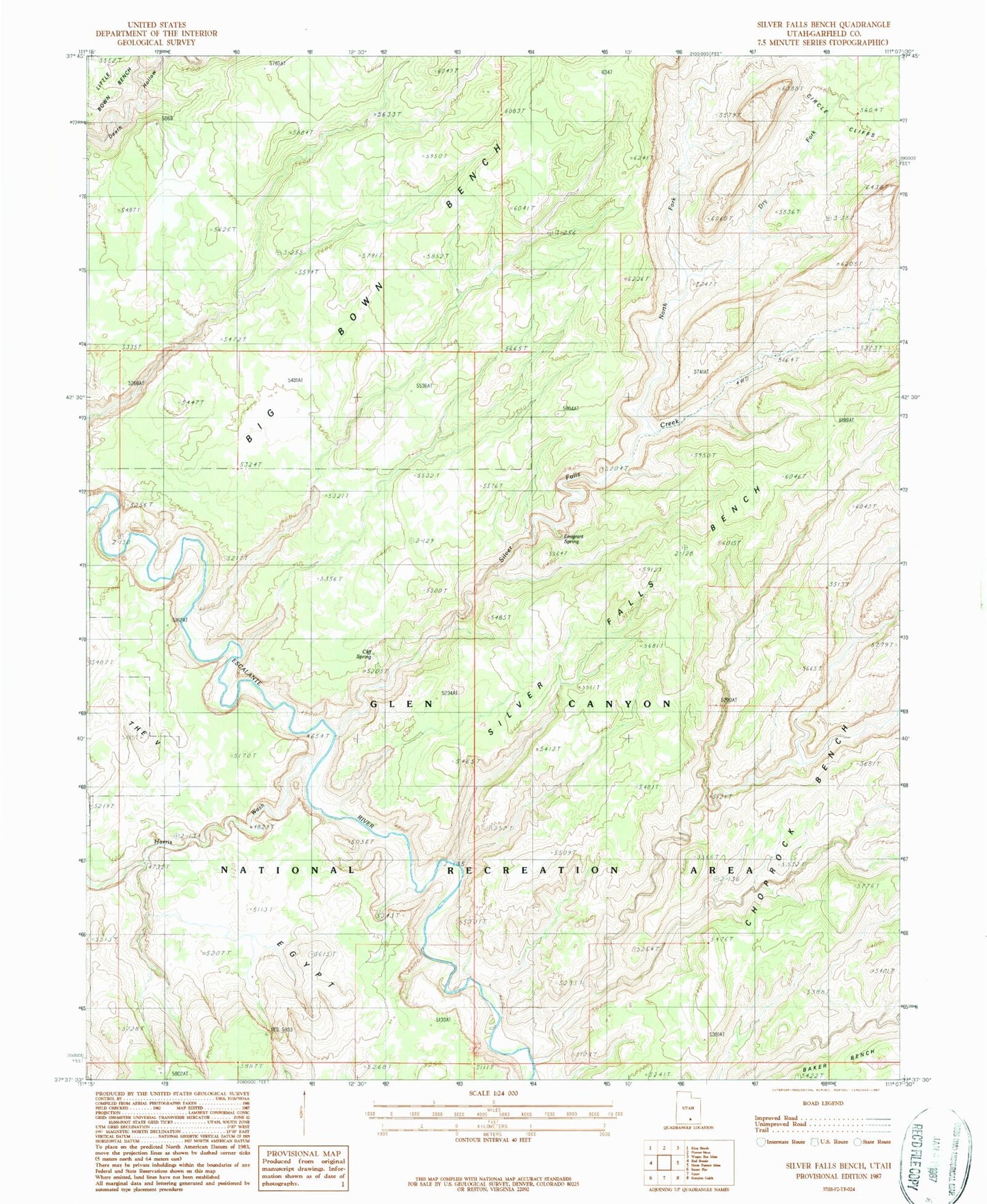 Classic USGS Silver Falls Bench Utah 7.5'x7.5' Topo Map Image