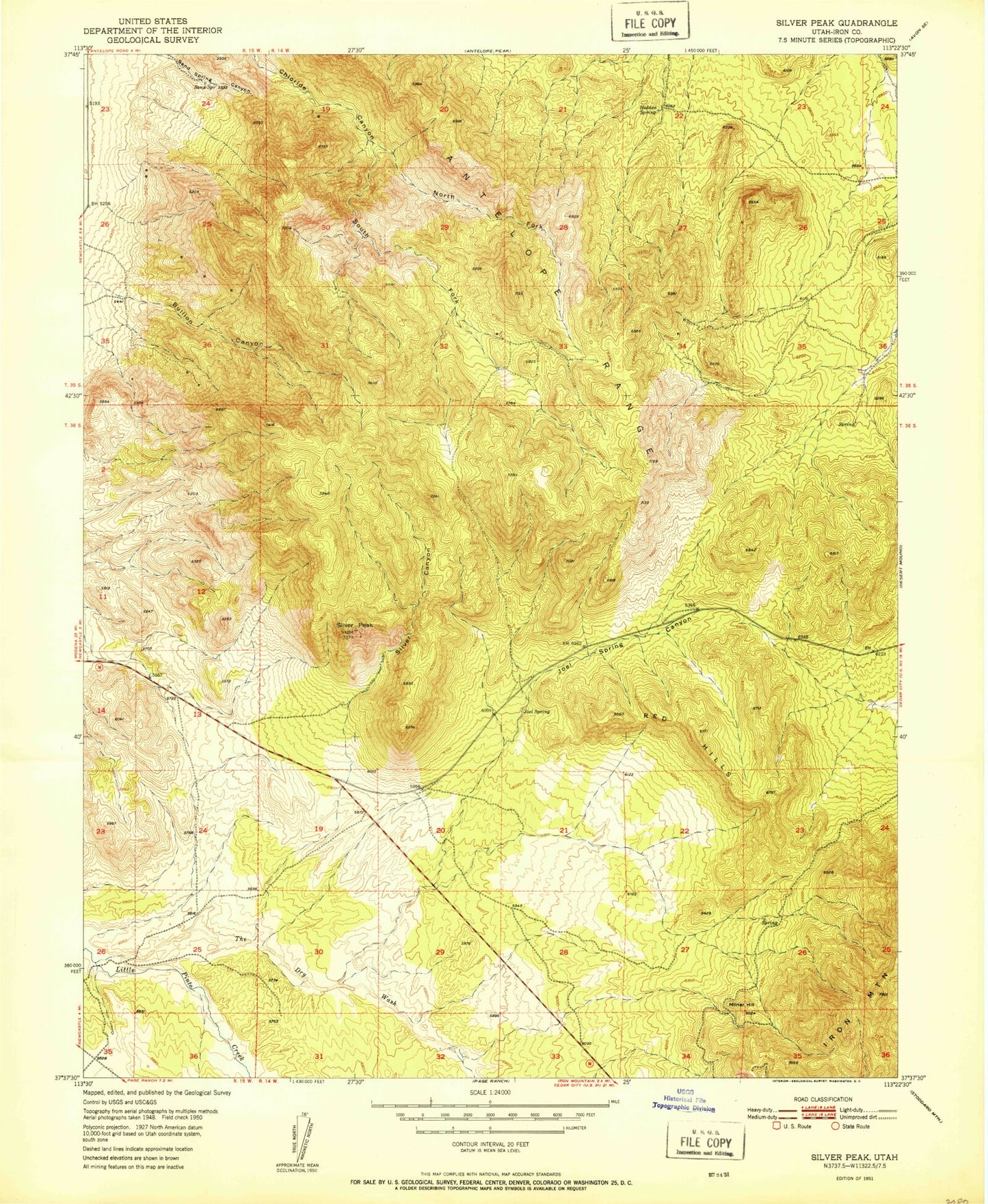 Classic USGS Silver Peak Utah 7.5'x7.5' Topo Map Image