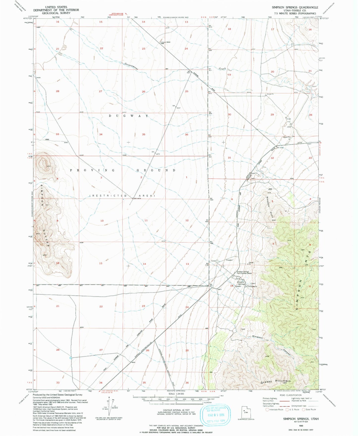 Classic USGS Simpson Springs Utah 7.5'x7.5' Topo Map Image