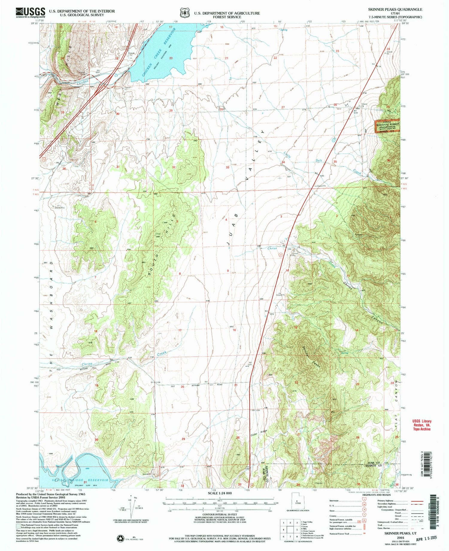 Classic USGS Skinner Peaks Utah 7.5'x7.5' Topo Map Image