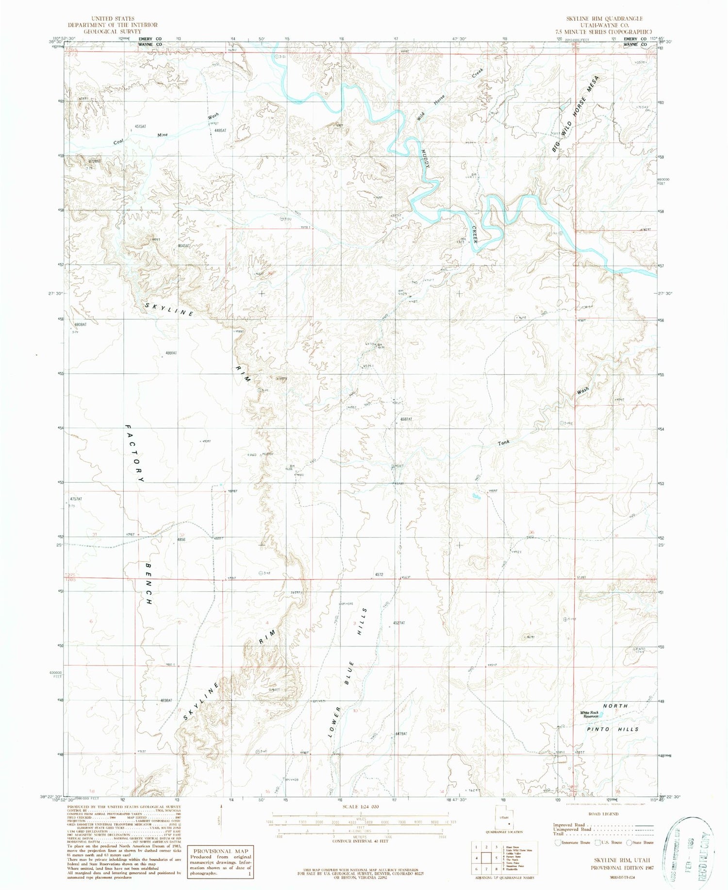 Classic USGS Skyline Rim Utah 7.5'x7.5' Topo Map Image