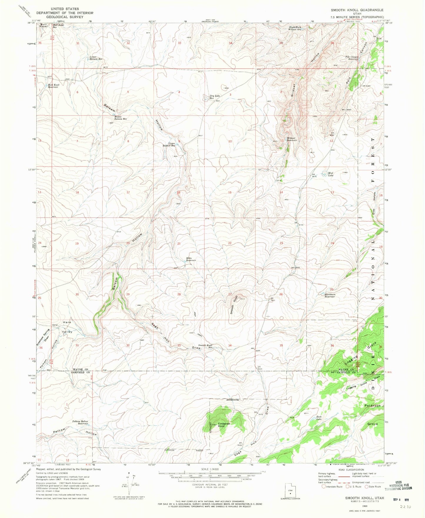 Classic USGS Smooth Knoll Utah 7.5'x7.5' Topo Map Image