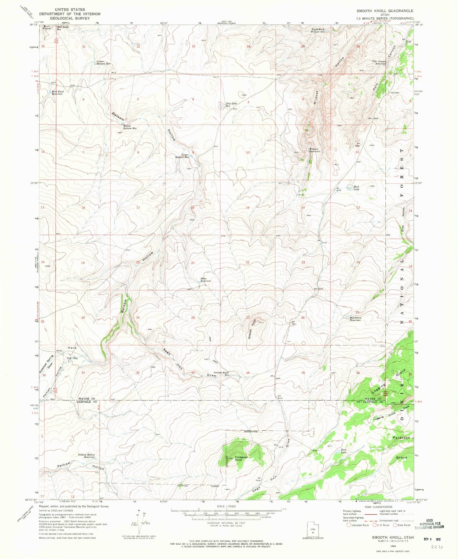 Classic USGS Smooth Knoll Utah 7.5'x7.5' Topo Map Image