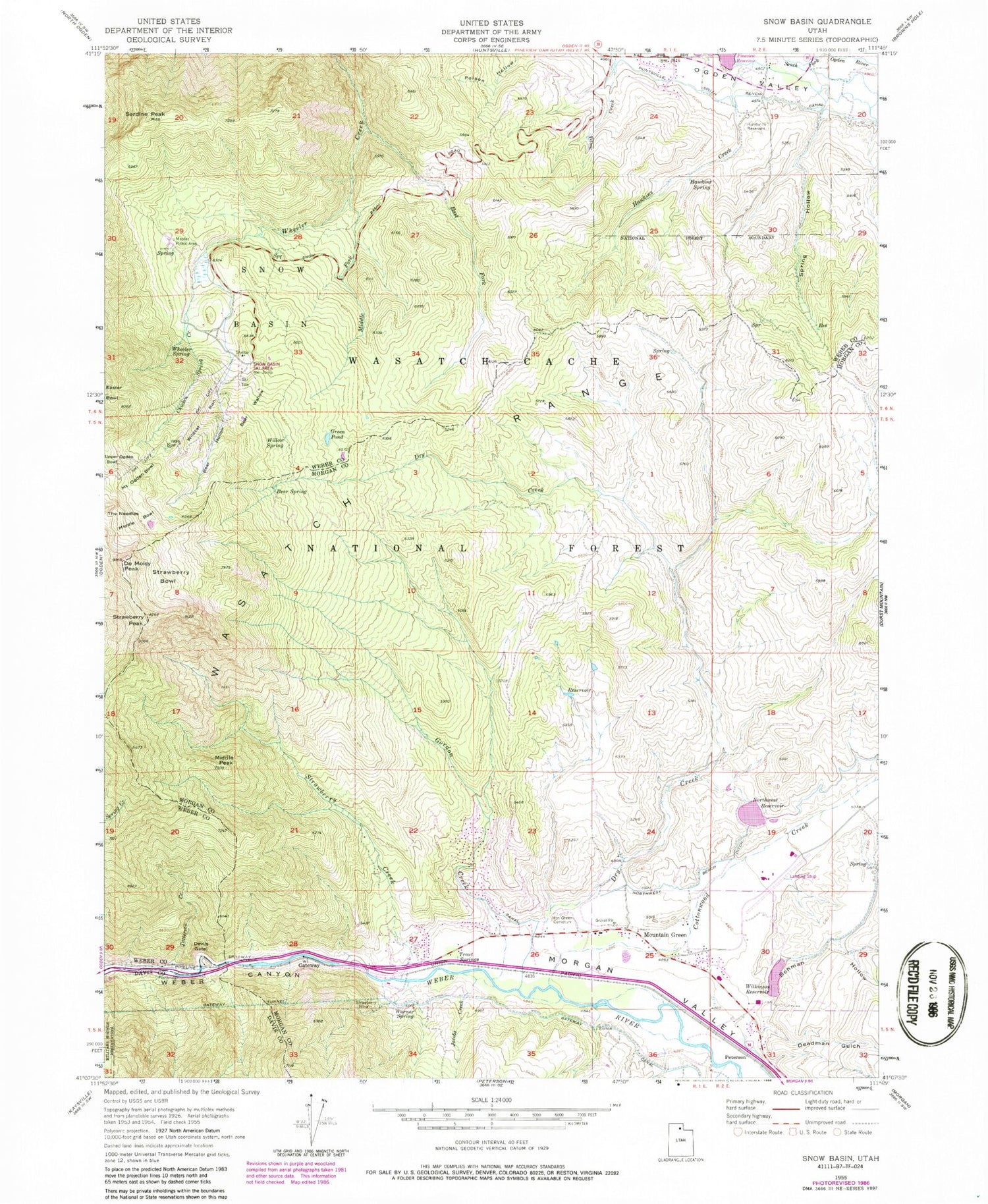 Classic USGS Snow Basin Utah 7.5'x7.5' Topo Map Image