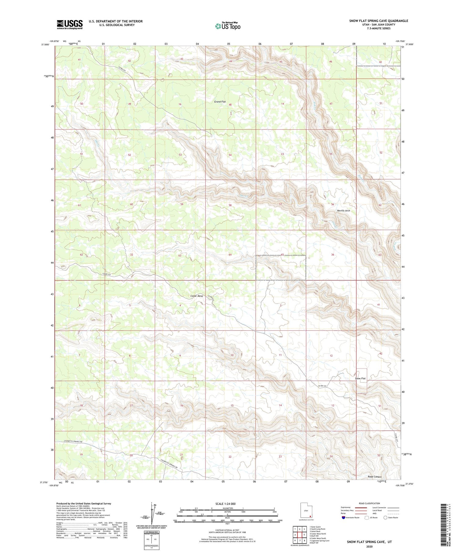 Snow Flat Spring Cave Utah US Topo Map Image