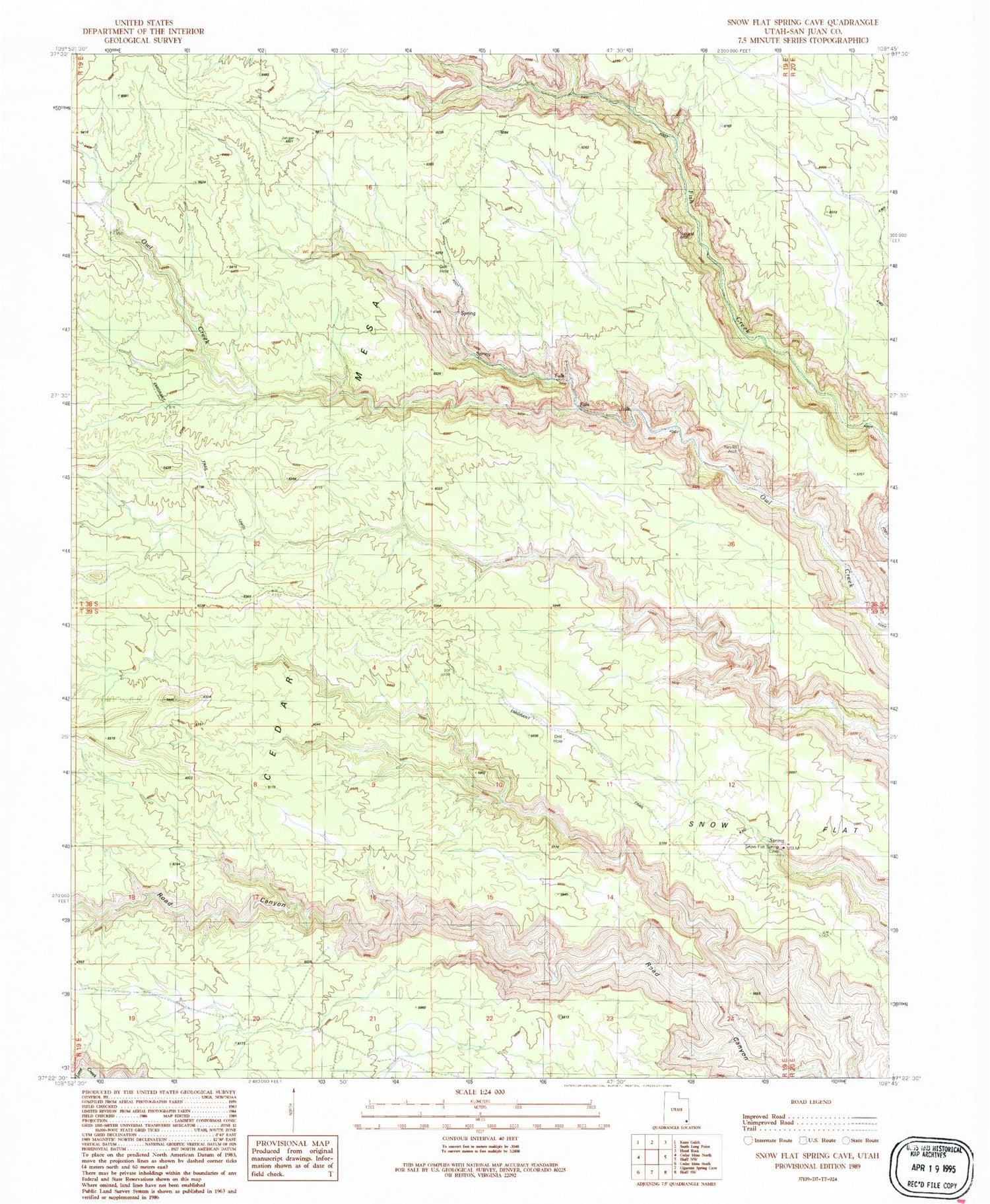 Classic USGS Snow Flat Spring Cave Utah 7.5'x7.5' Topo Map Image