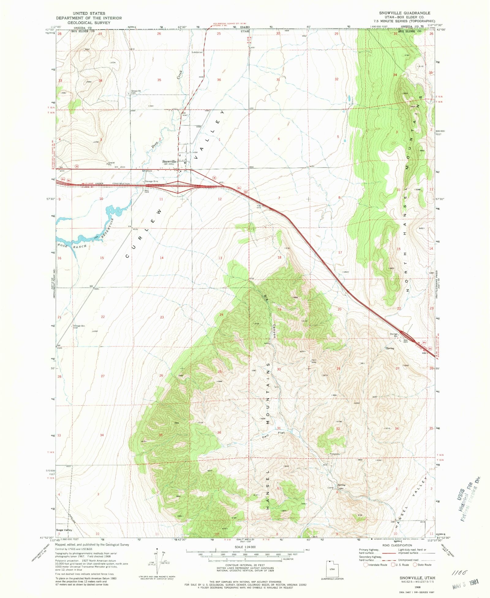 Classic USGS Snowville Utah 7.5'x7.5' Topo Map – MyTopo Map