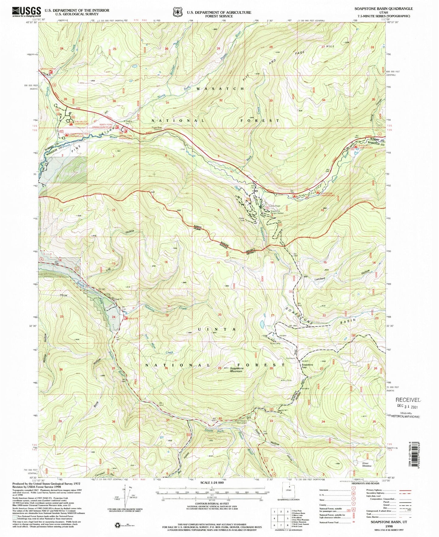Classic USGS Soapstone Basin Utah 7.5'x7.5' Topo Map Image