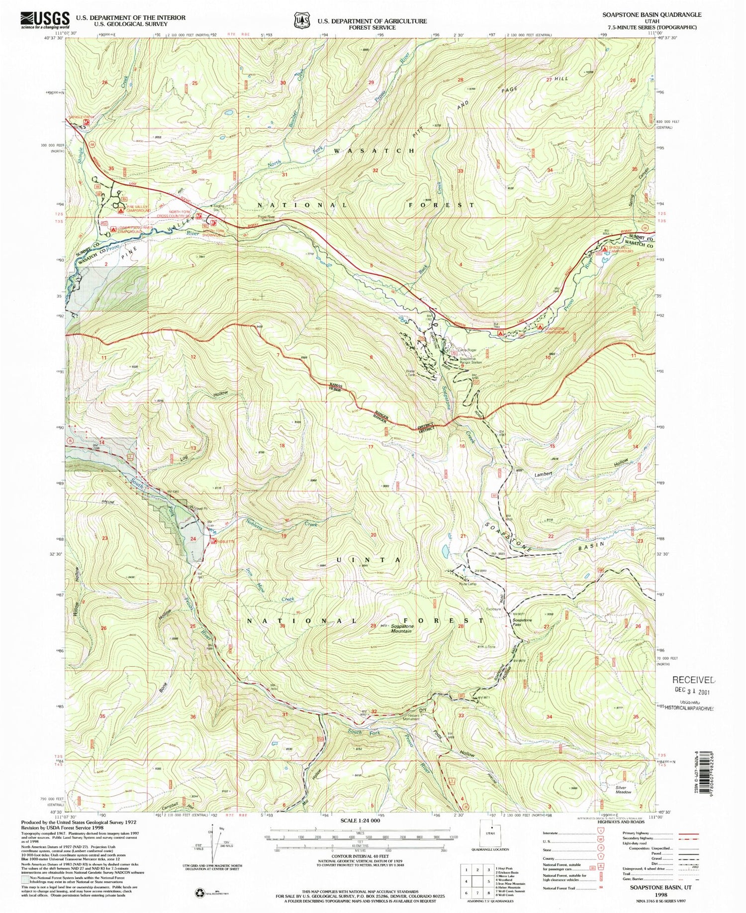 Classic USGS Soapstone Basin Utah 7.5'x7.5' Topo Map Image