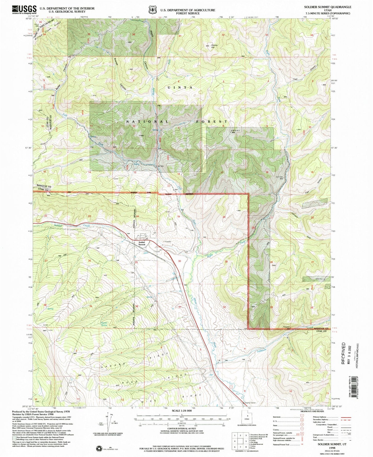 Classic USGS Soldier Summit Utah 7.5'x7.5' Topo Map Image