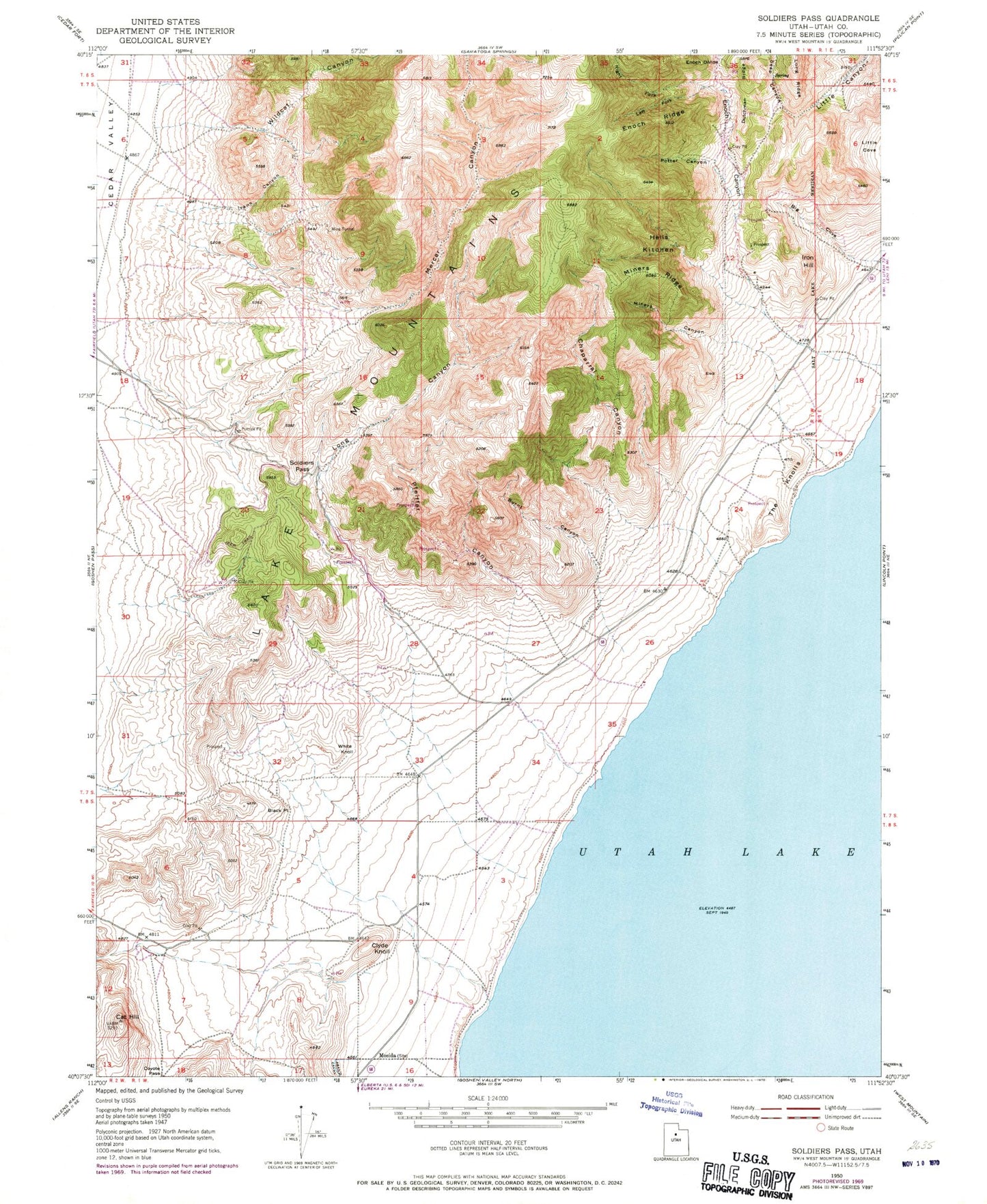 Classic USGS Soldiers Pass Utah 7.5'x7.5' Topo Map Image