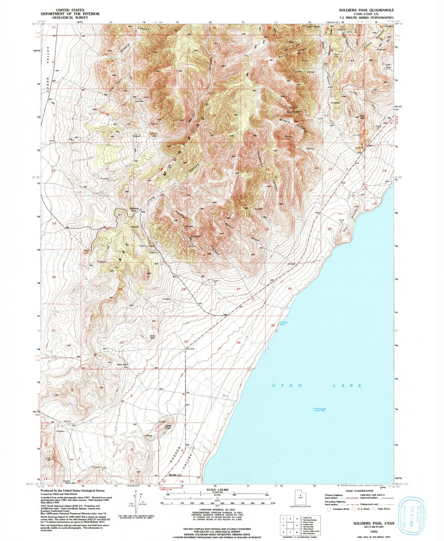 Classic USGS Soldiers Pass Utah 7.5'x7.5' Topo Map Image