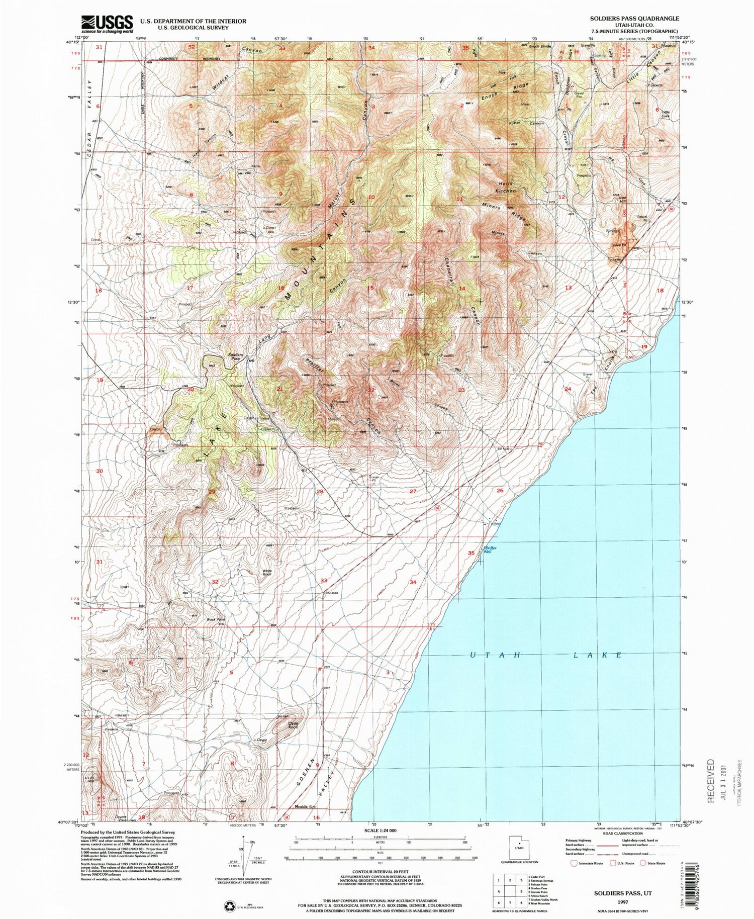 Classic USGS Soldiers Pass Utah 7.5'x7.5' Topo Map Image
