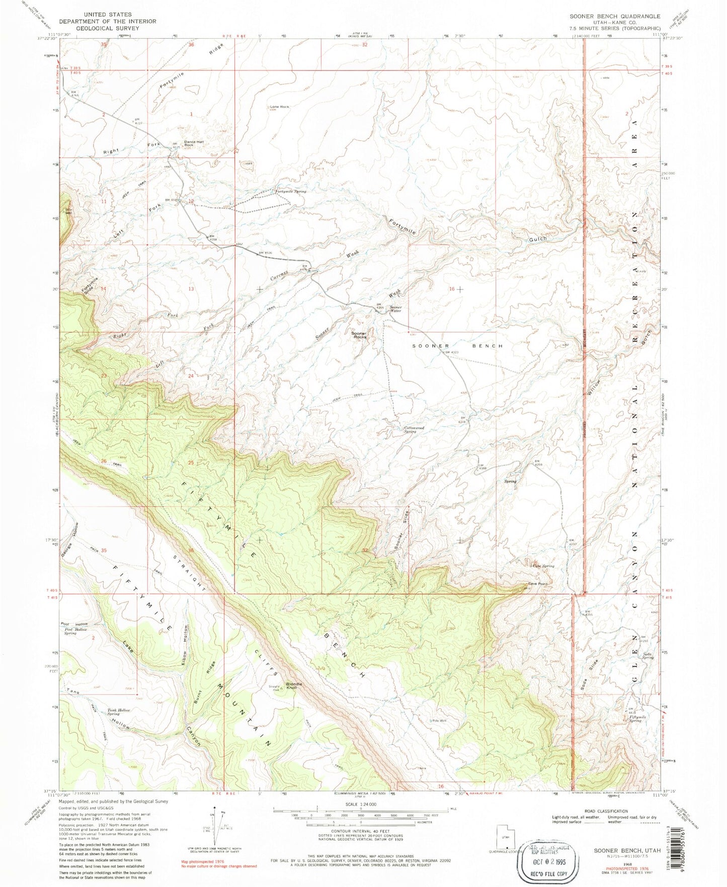 Classic USGS Sooner Bench Utah 7.5'x7.5' Topo Map Image
