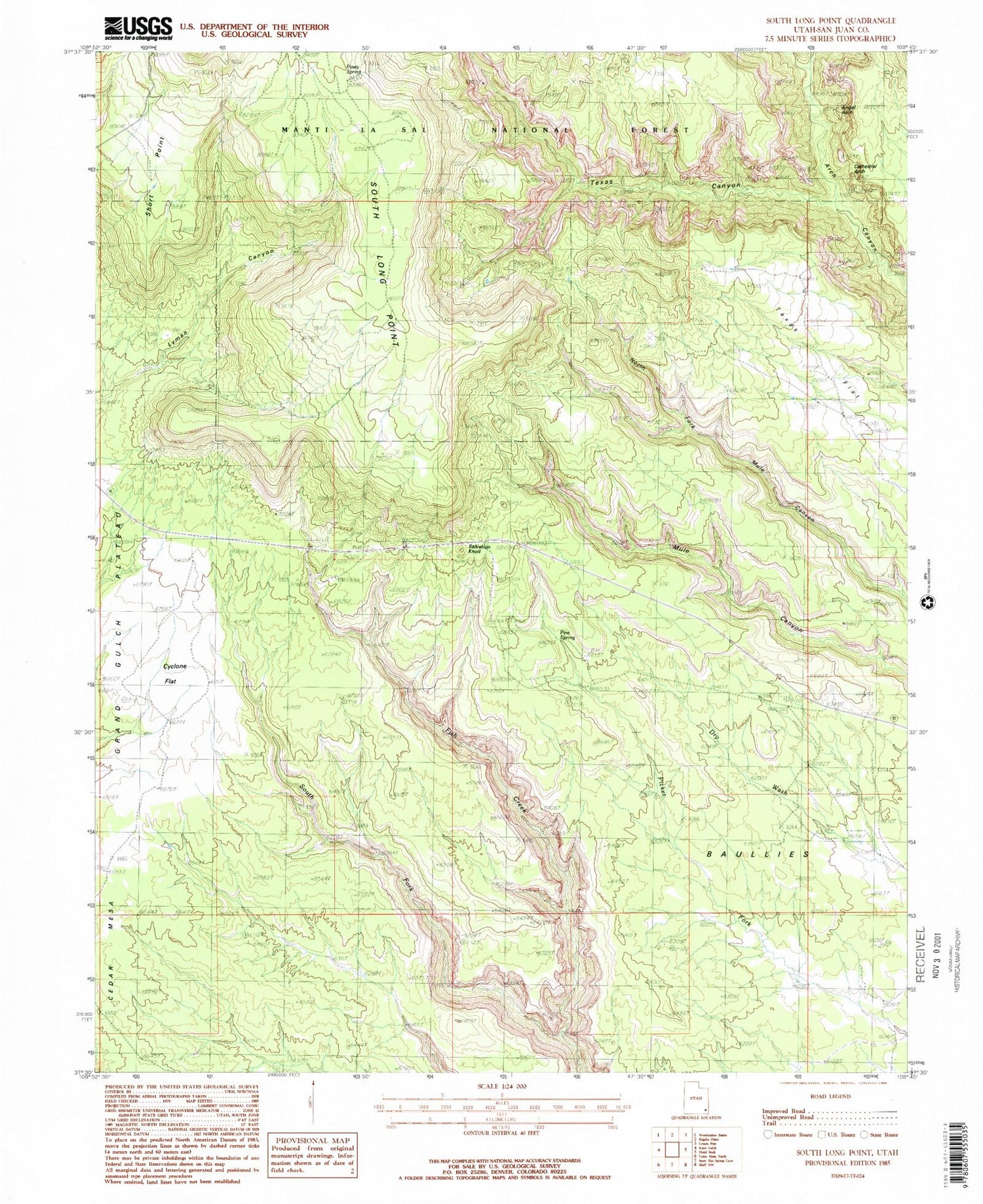 Classic USGS South Long Point Utah 7.5'x7.5' Topo Map Image