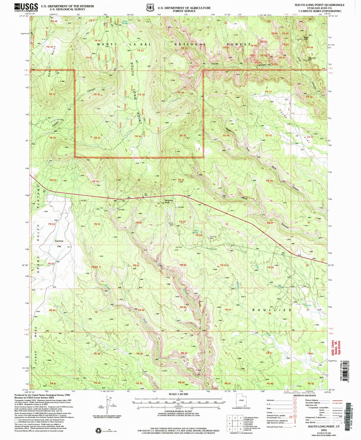 Classic USGS South Long Point Utah 7.5'x7.5' Topo Map Image