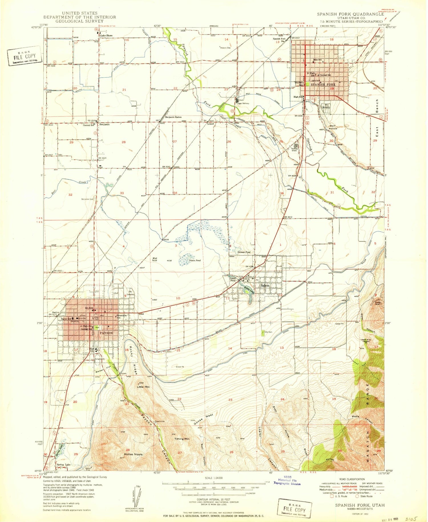 Classic USGS Spanish Fork Utah 7.5'x7.5' Topo Map Image