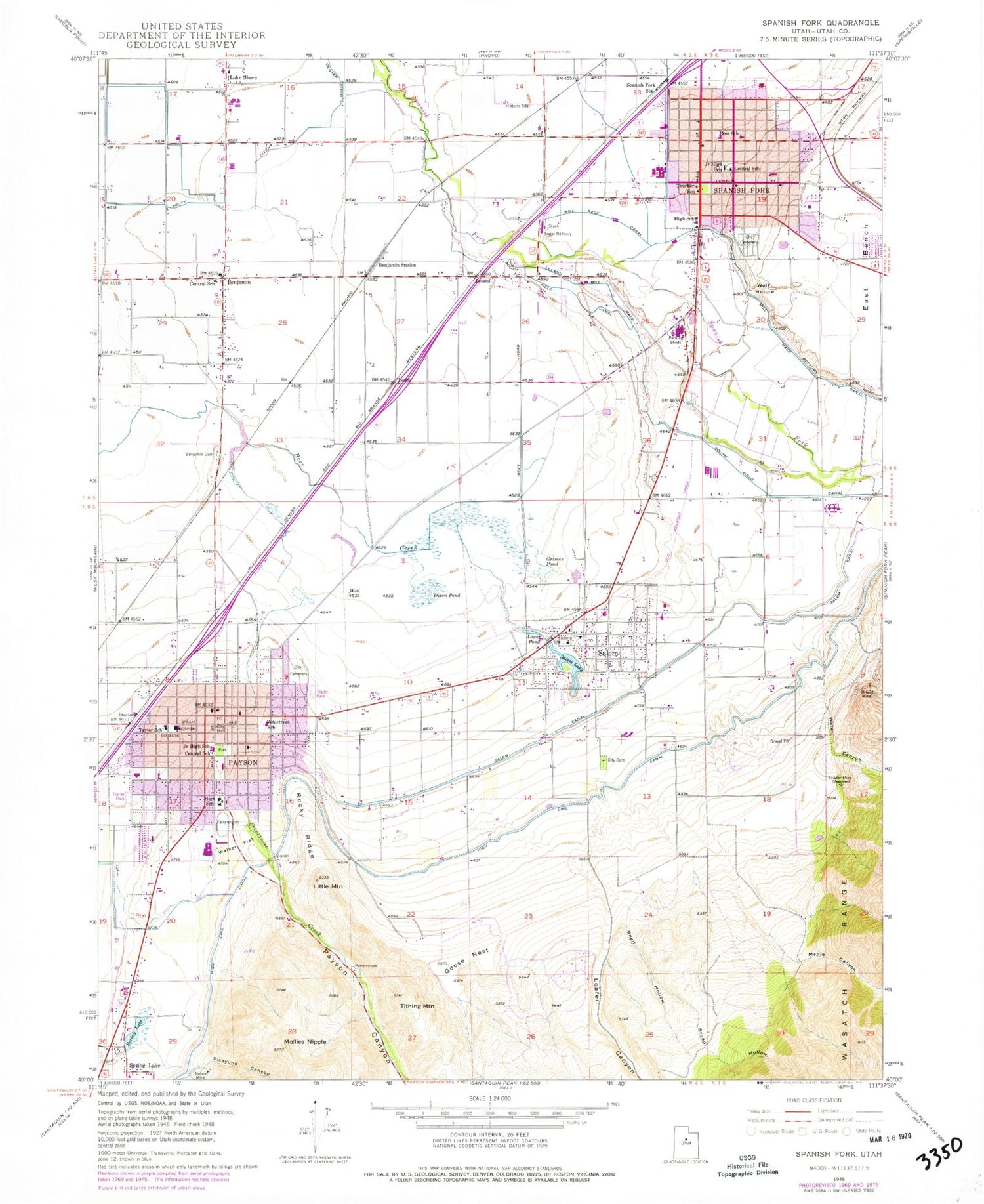 Classic USGS Spanish Fork Utah 7.5'x7.5' Topo Map Image
