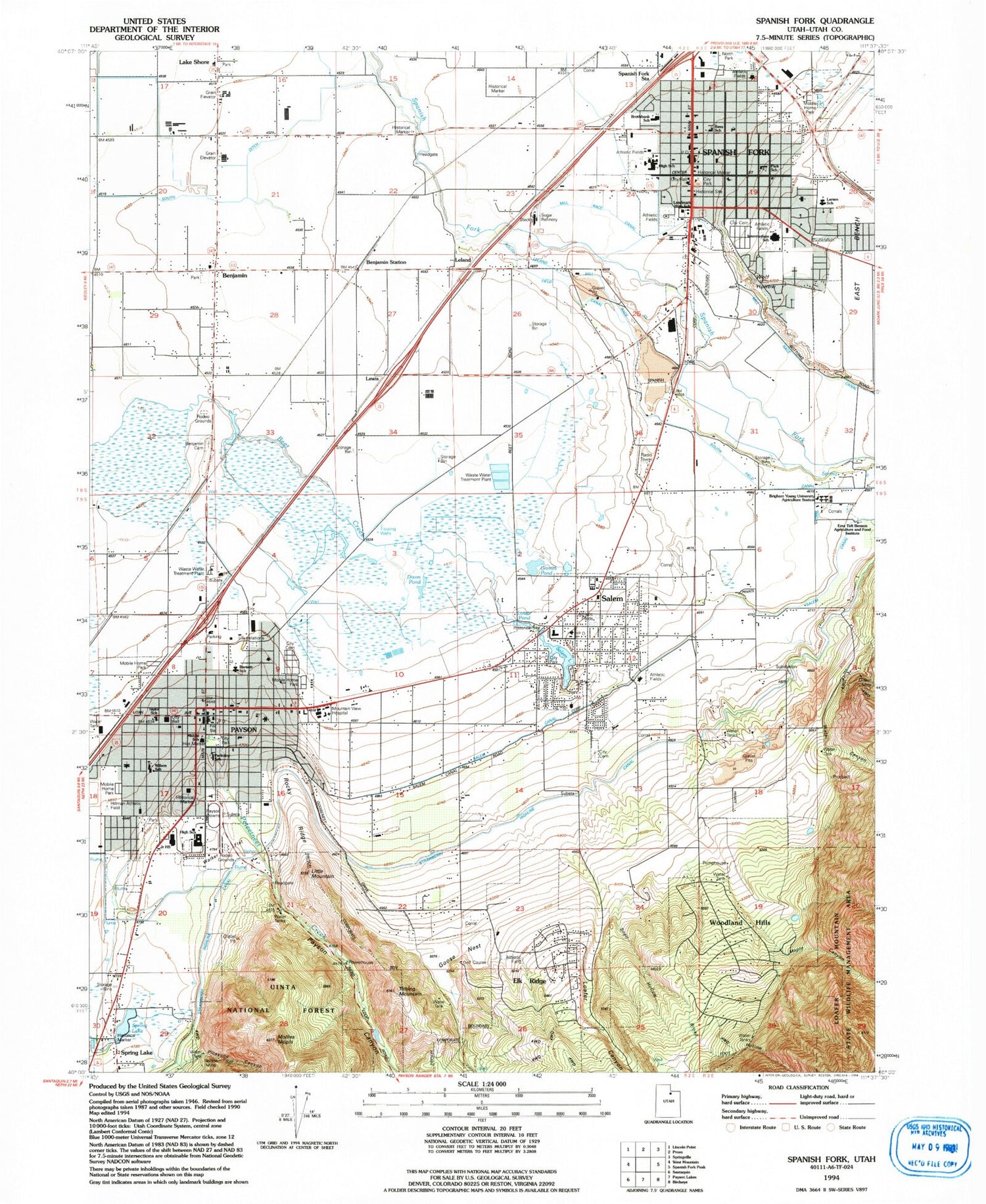 Classic USGS Spanish Fork Utah 7.5'x7.5' Topo Map Image