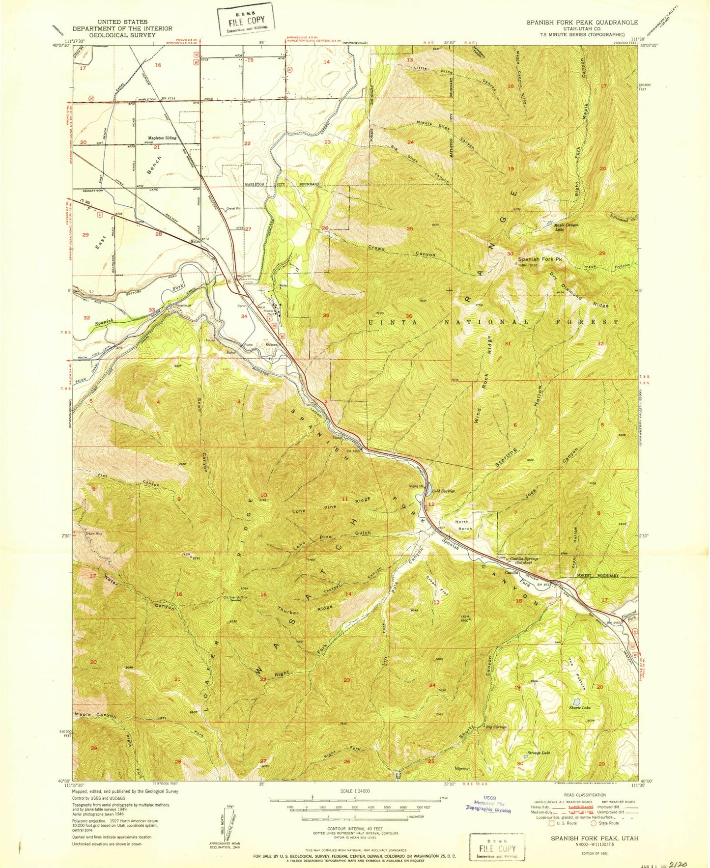 Classic USGS Spanish Fork Peak Utah 7.5'x7.5' Topo Map Image