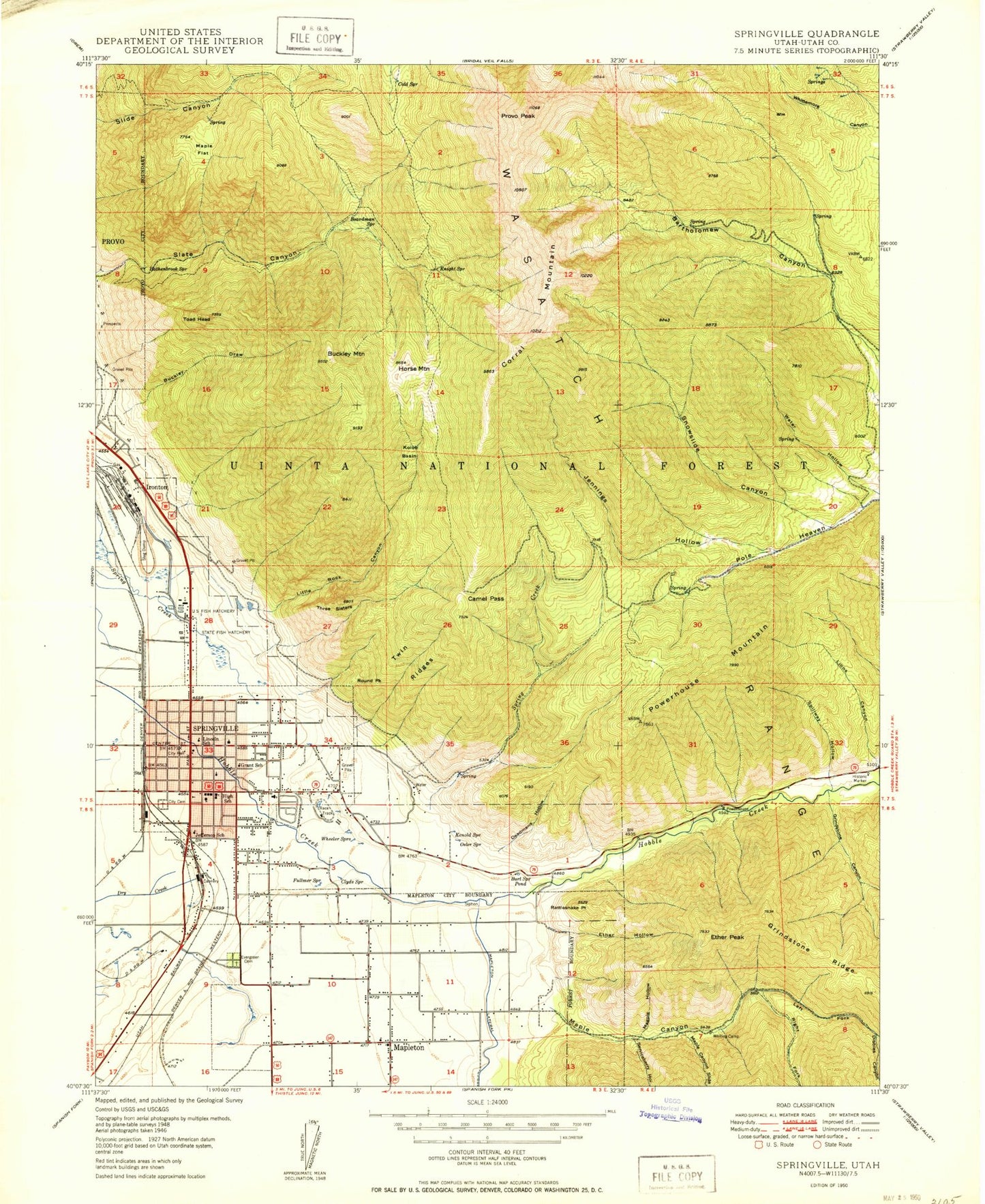 Classic USGS Springville Utah 7.5'x7.5' Topo Map Image