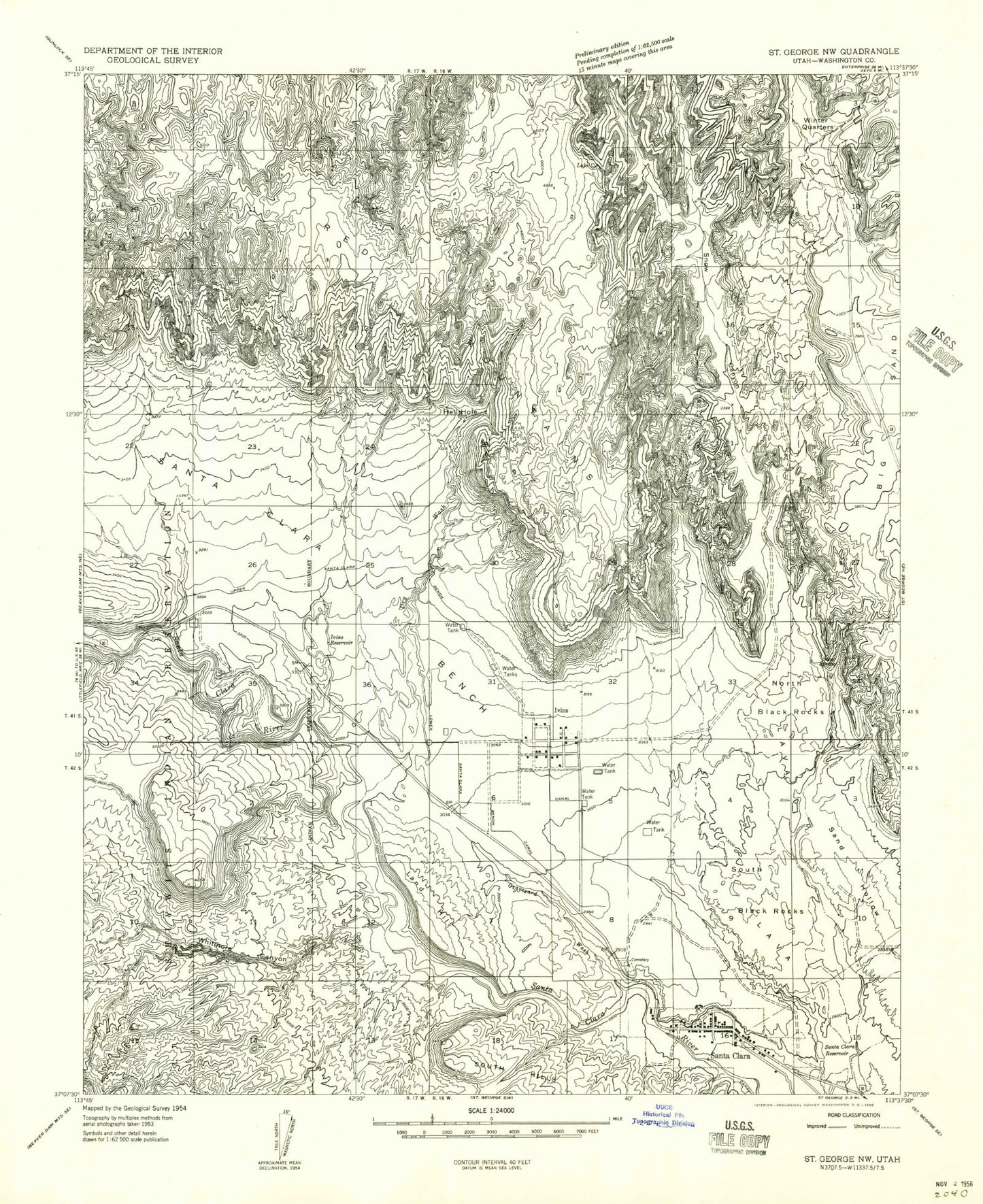 Classic USGS Santa Clara Utah 7.5'x7.5' Topo Map Image