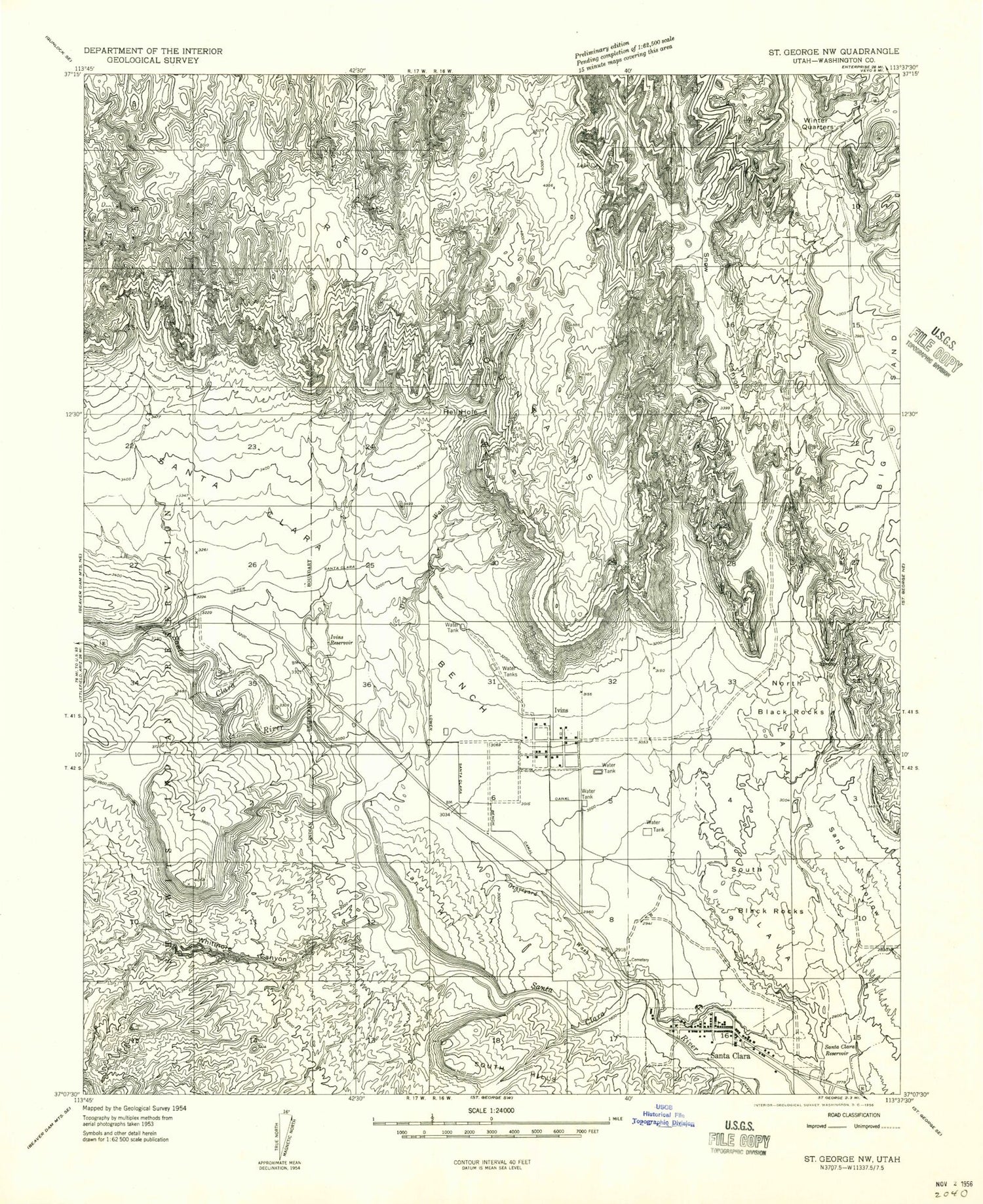 Classic USGS Santa Clara Utah 7.5'x7.5' Topo Map Image