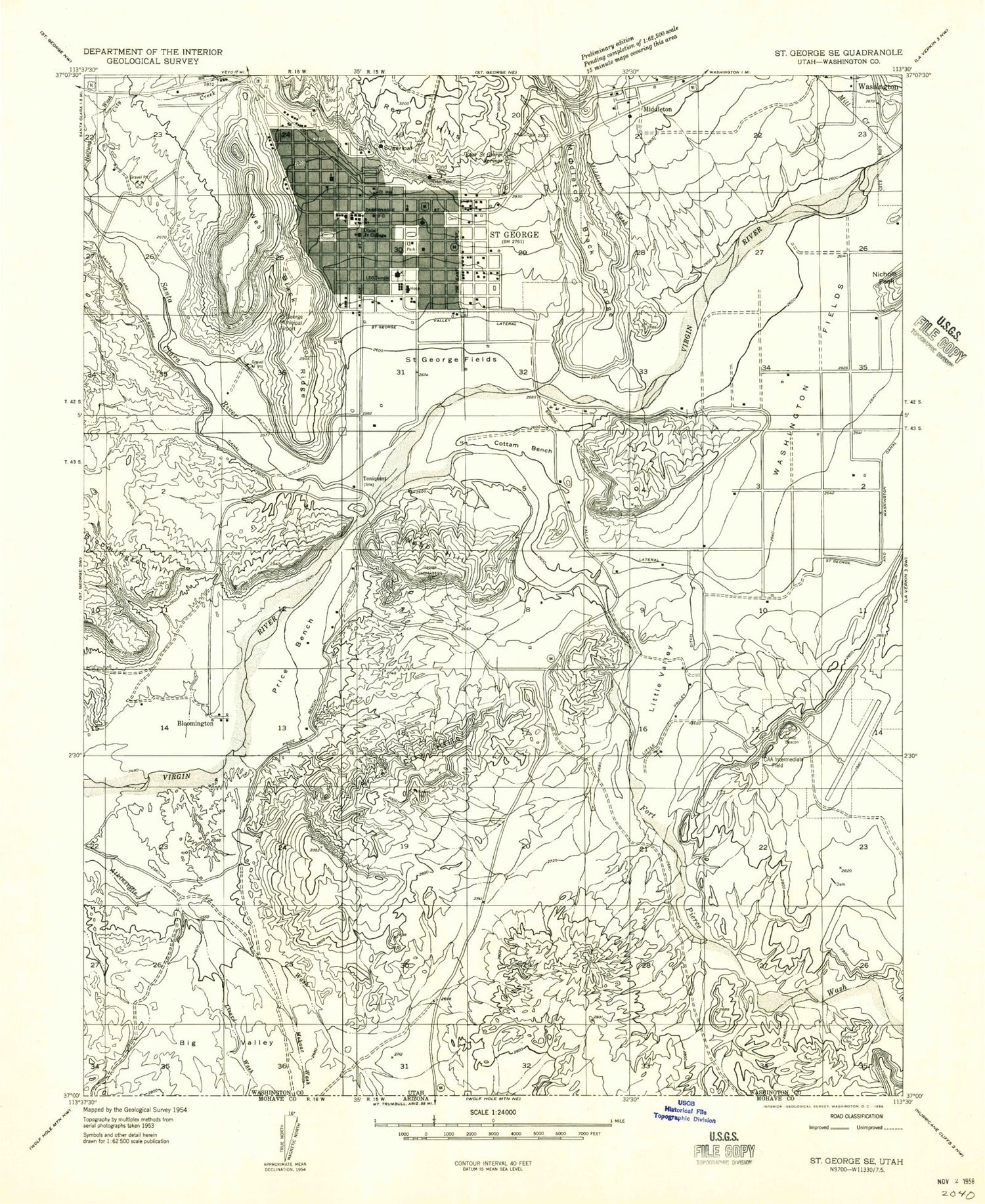 Classic USGS Saint George Utah 7.5'x7.5' Topo Map Image