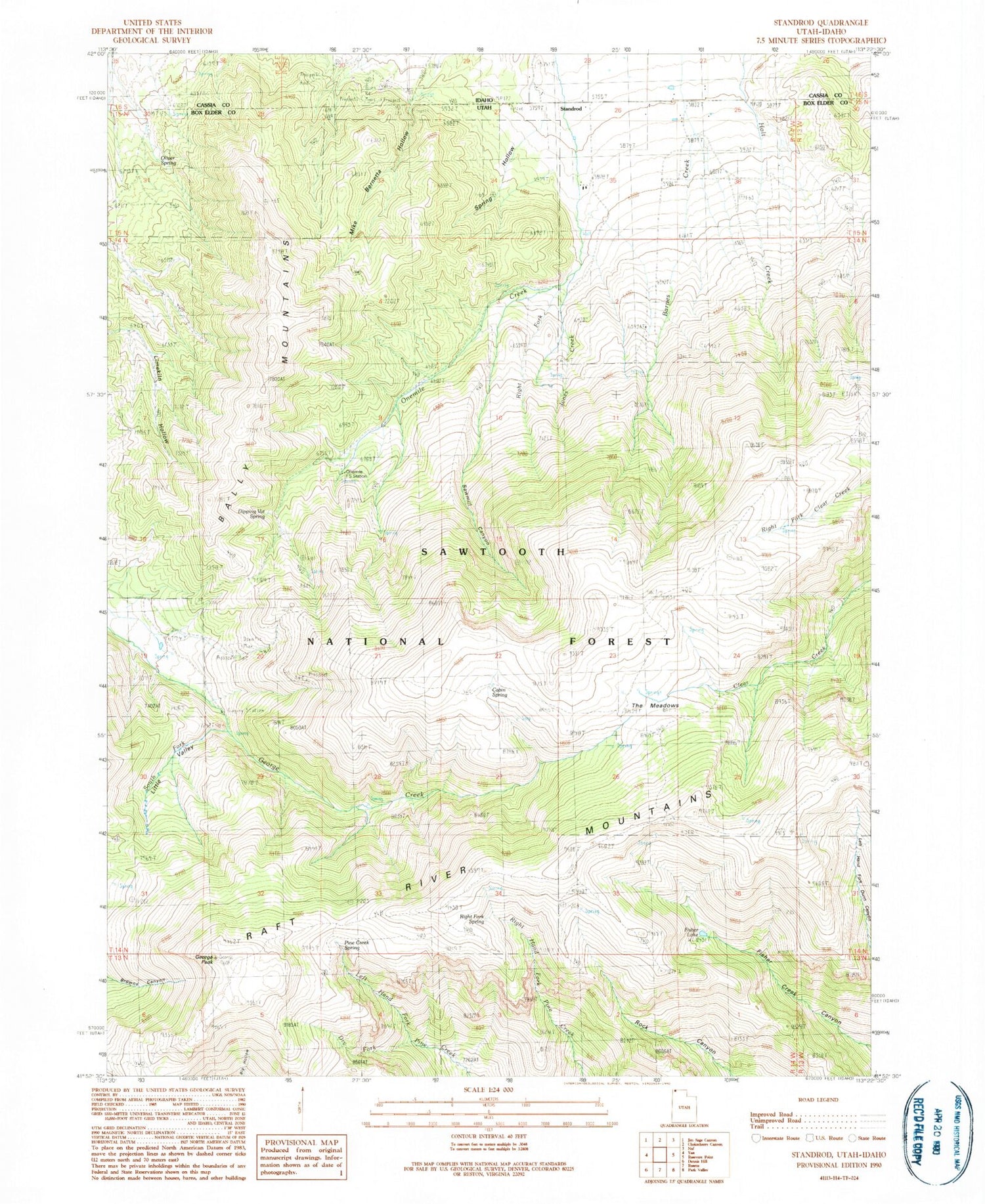 Classic USGS Standrod Utah 7.5'x7.5' Topo Map Image