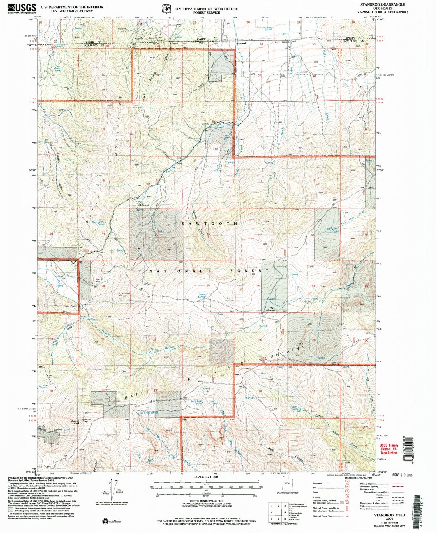 Classic USGS Standrod Utah 7.5'x7.5' Topo Map Image