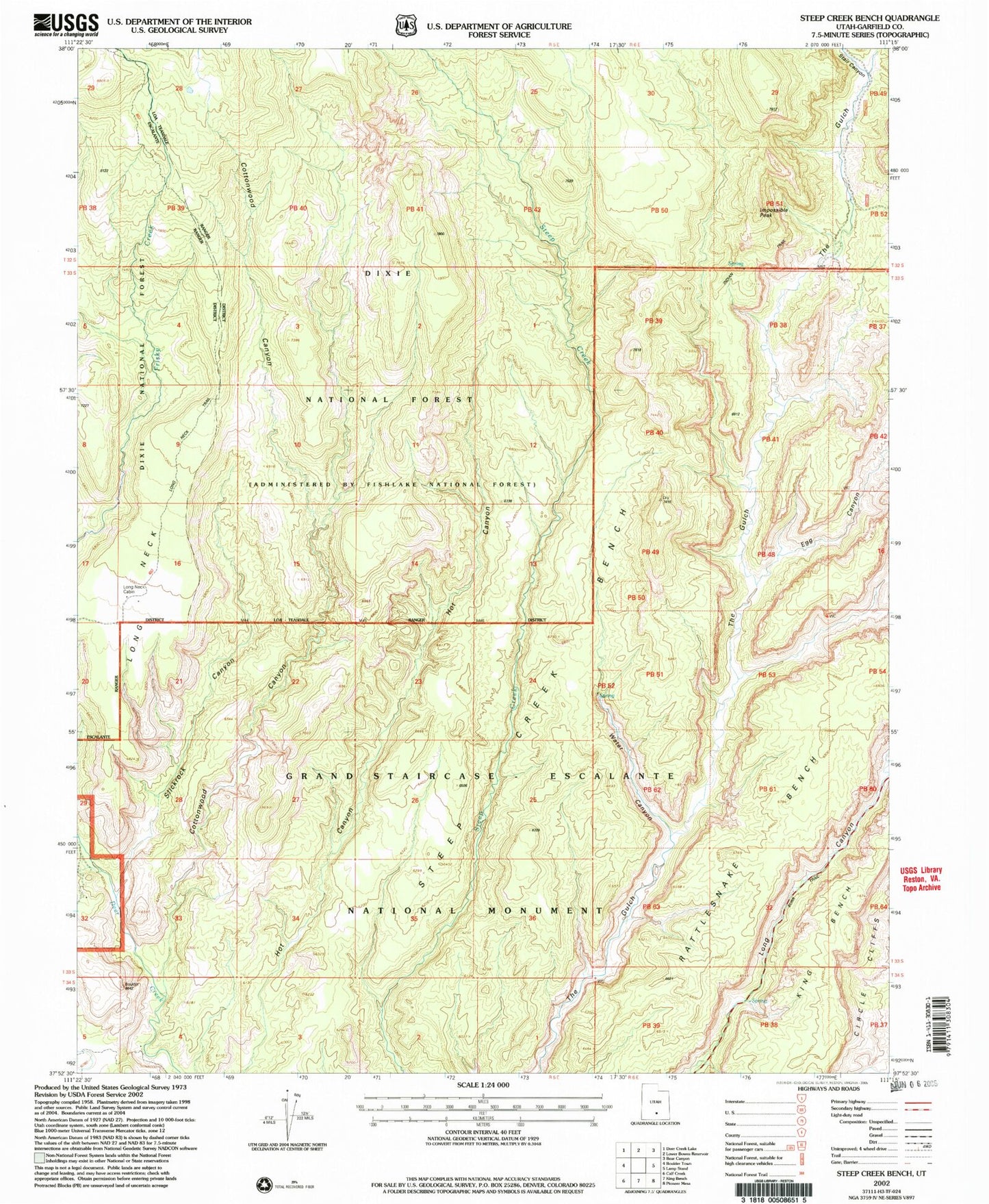 Classic USGS Steep Creek Bench Utah 7.5'x7.5' Topo Map Image