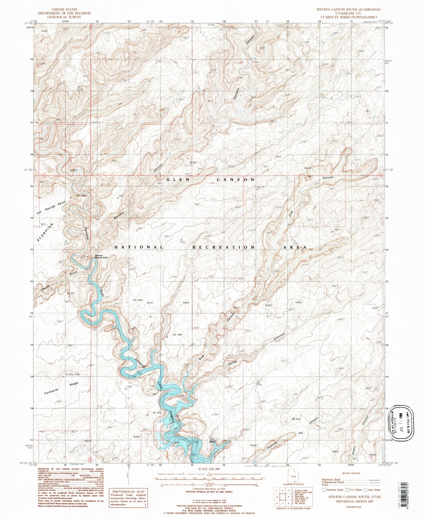 Classic USGS Stevens Canyon South Utah 7.5'x7.5' Topo Map Image