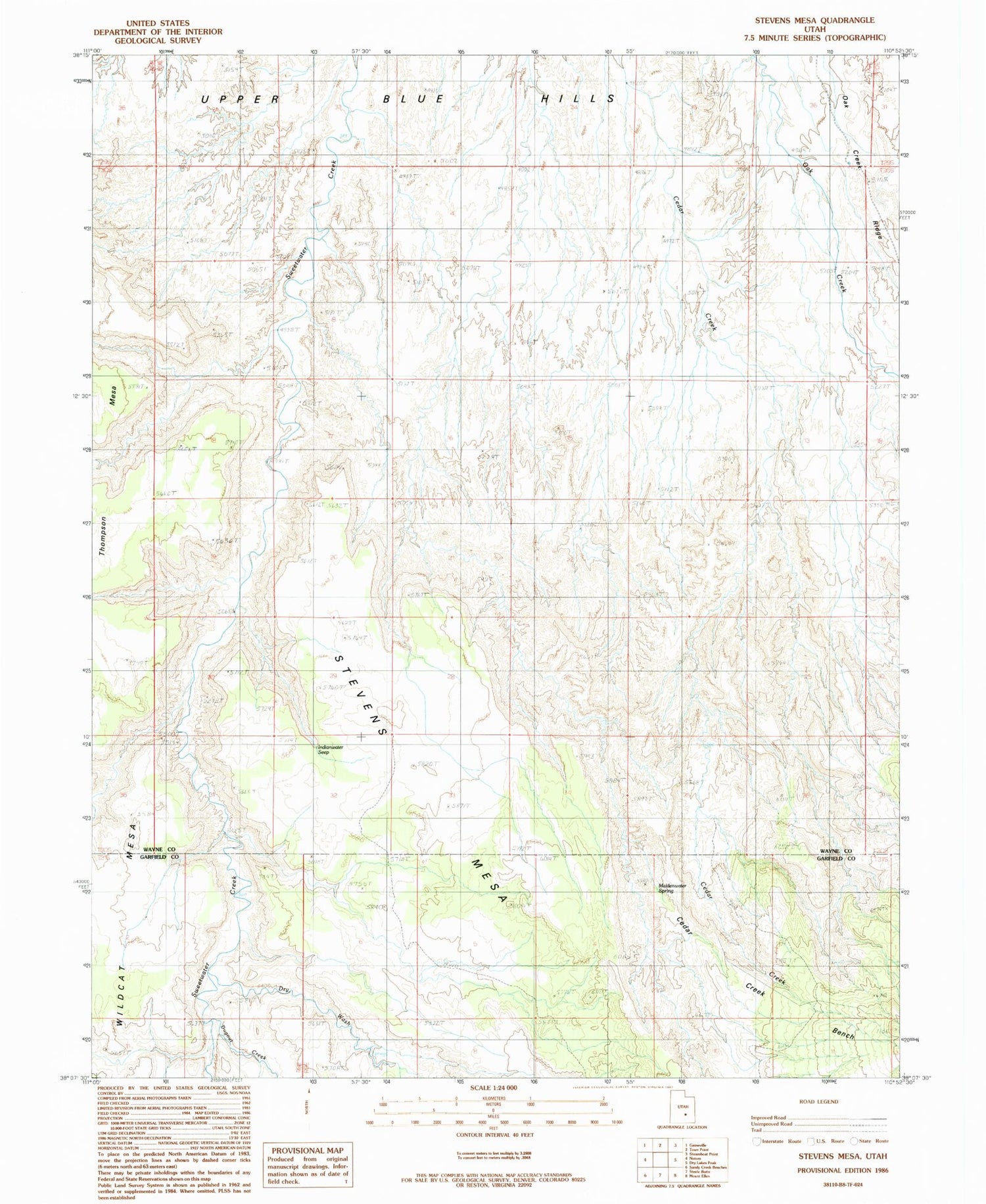 Classic USGS Stevens Mesa Utah 7.5'x7.5' Topo Map Image