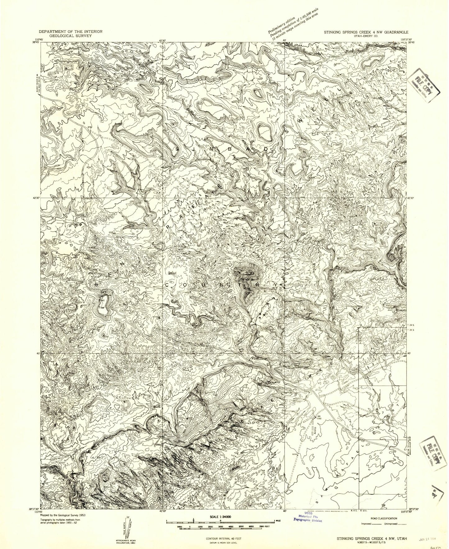 Classic USGS Temple Mountain Utah 7.5'x7.5' Topo Map Image
