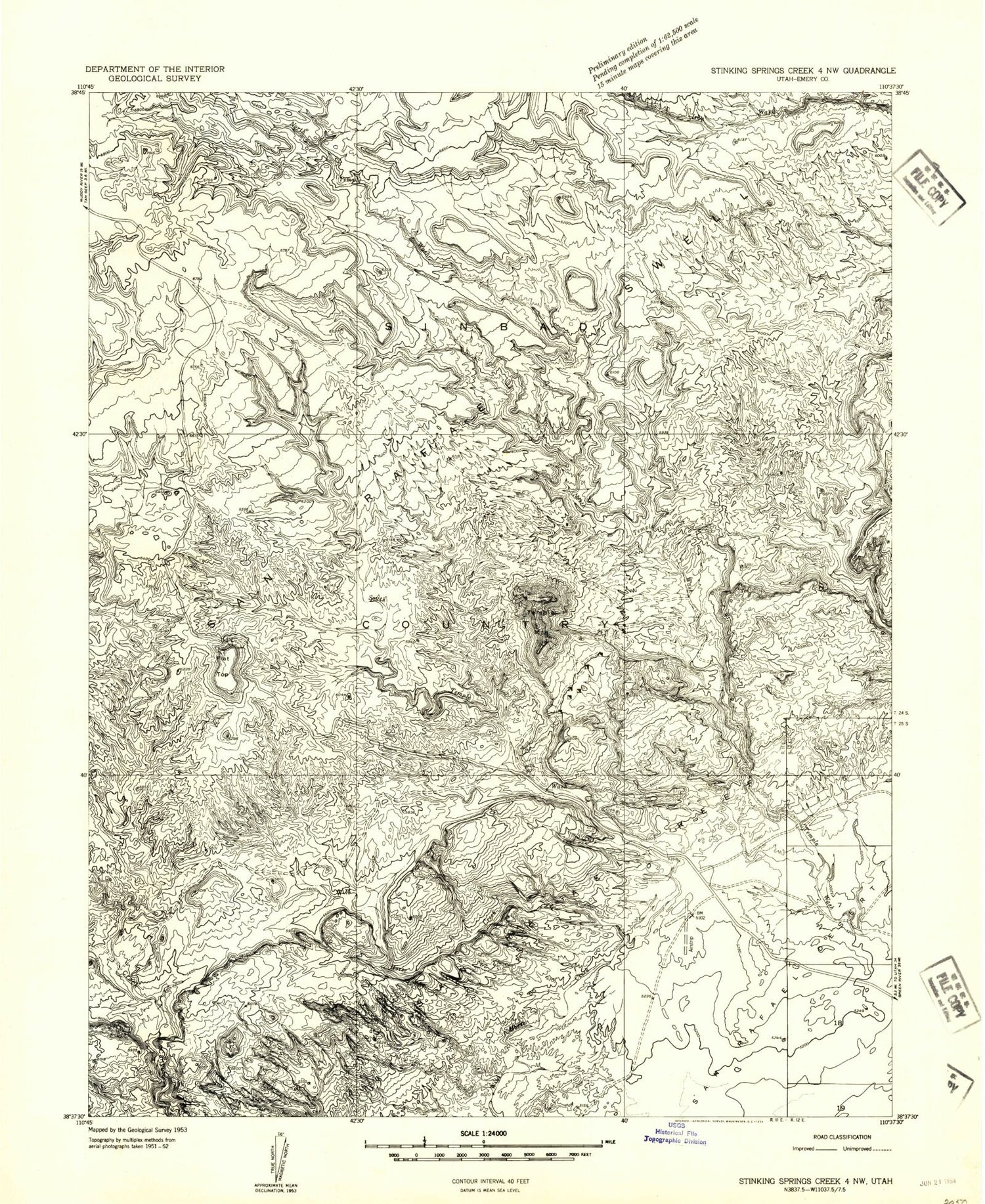 Classic USGS Temple Mountain Utah 7.5'x7.5' Topo Map Image