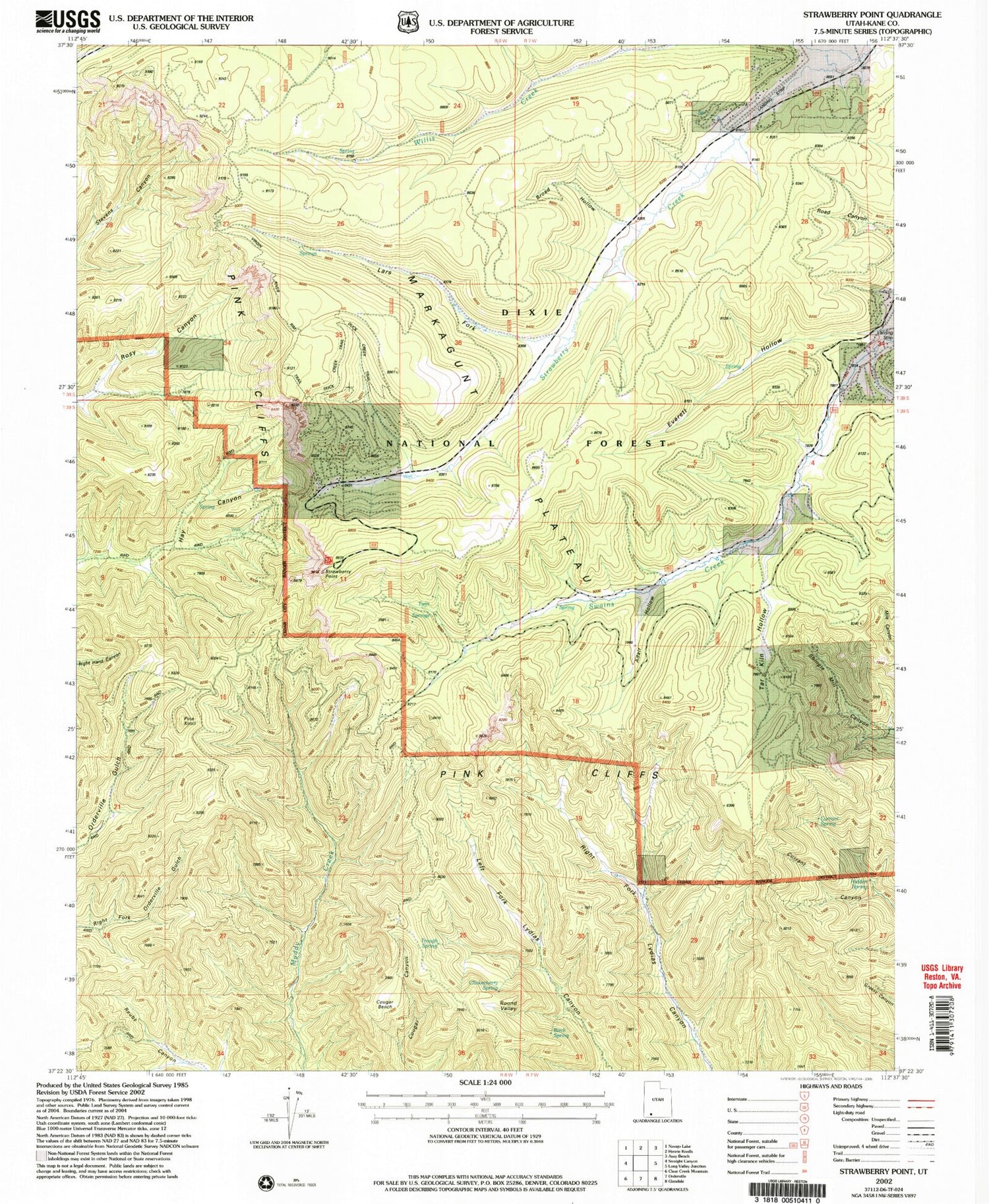 Classic USGS Strawberry Point Utah 7.5'x7.5' Topo Map Image